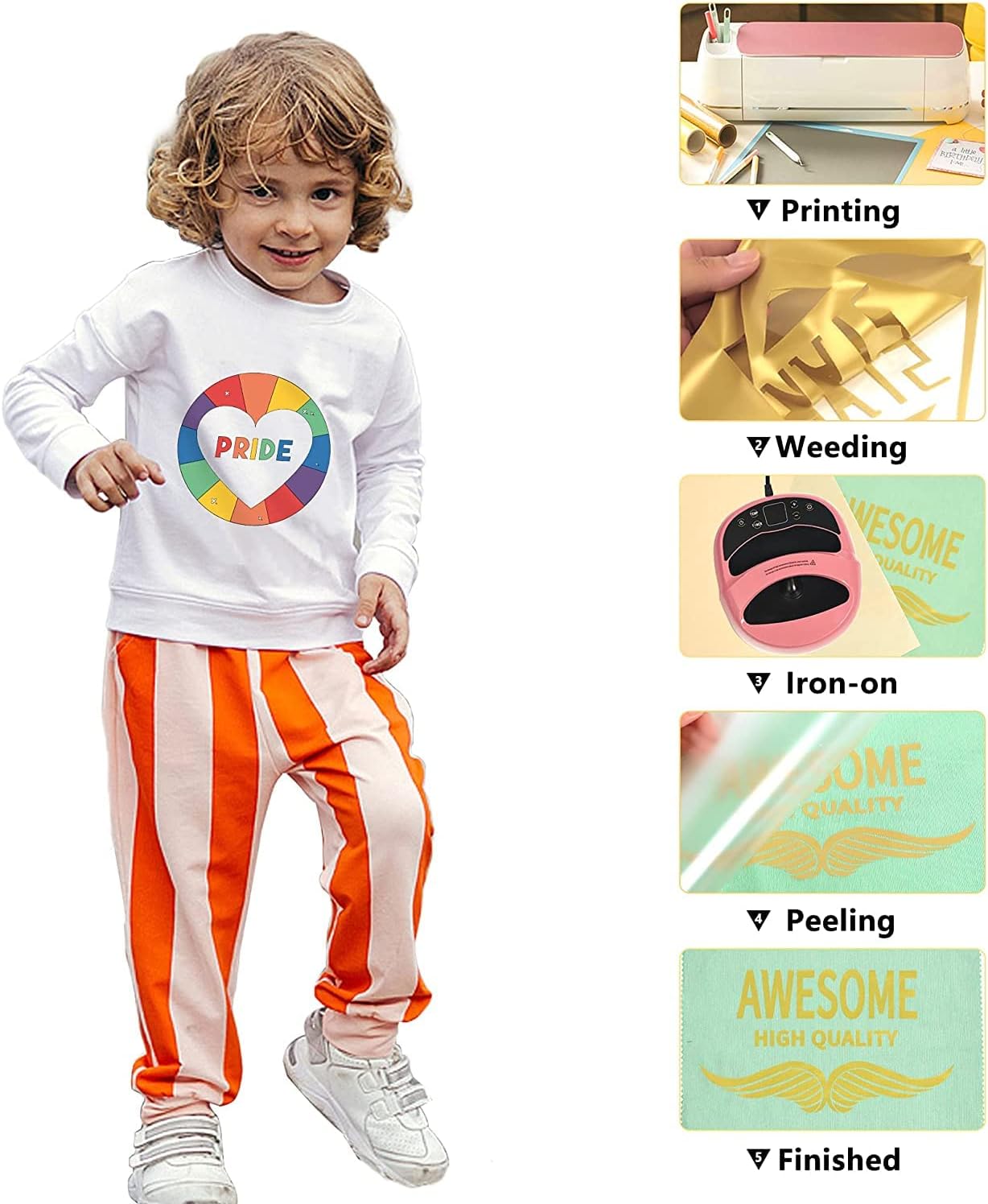 HTV Iron on Vinyl 12 Inch by 25ft Roll - Heat Transfer for T-Shirt, Easy to Cut & Weed for All Cutter Machines (Golden)