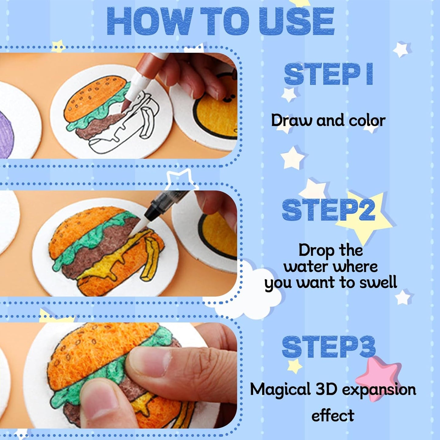 Magic Puffy Paint Kit,38Pcs Puffy Foam Texture Painting Kit,Including 18 Pcs Foam Texture Paper,12 Colors Acrylic Markers,2 Water Brushes,Magical 3D Drawing Sponge DIY Bubble Drawing Pens Art Supplies