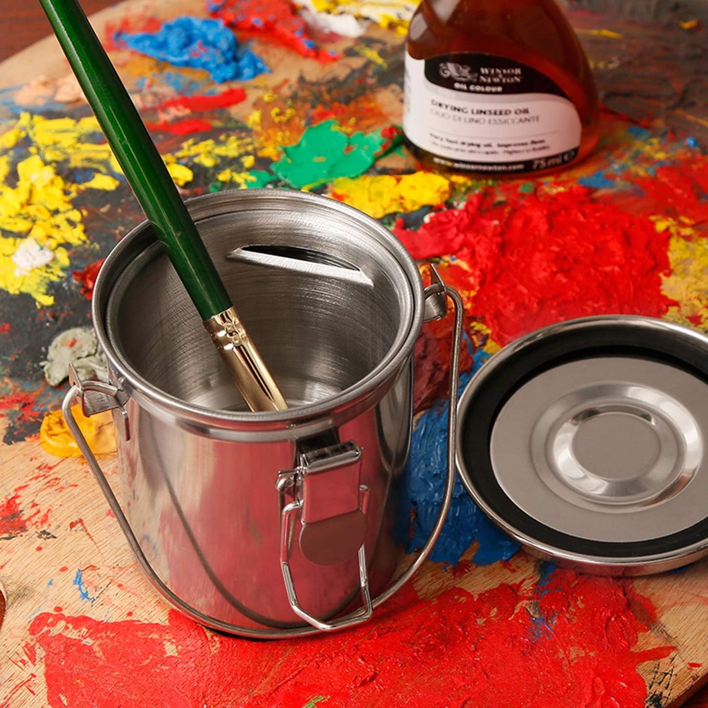 MYARTOOL Paint Brush Washer, Portable Leak-Proof Brush Cleaner with Lid and Filter Screen, 3-1/4" tall x 3" dia.
