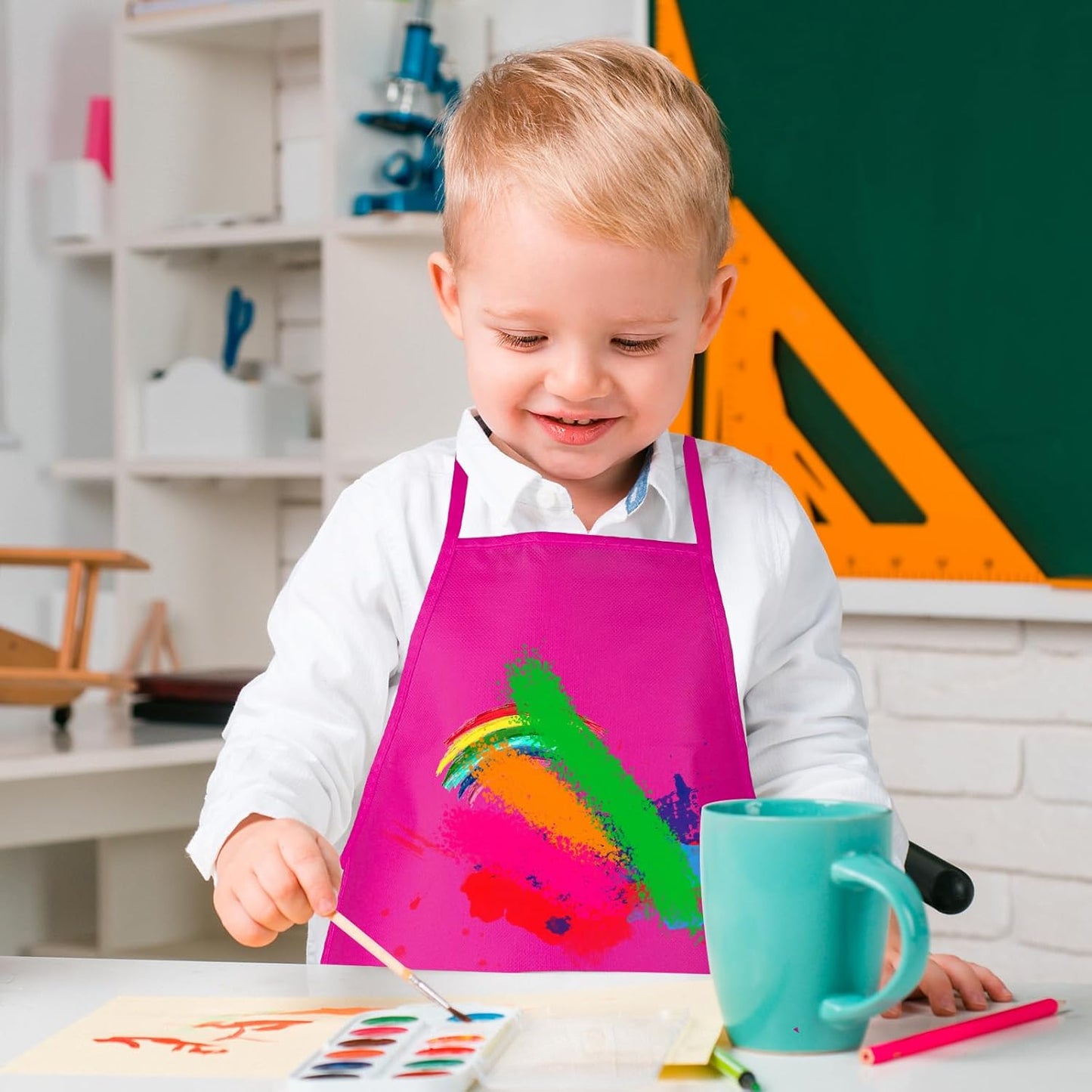 12 Pieces Rose Red Kids Painting Aprons With 2 Roomy Pockets for Art, Painting Activity, Kitchen Crafts