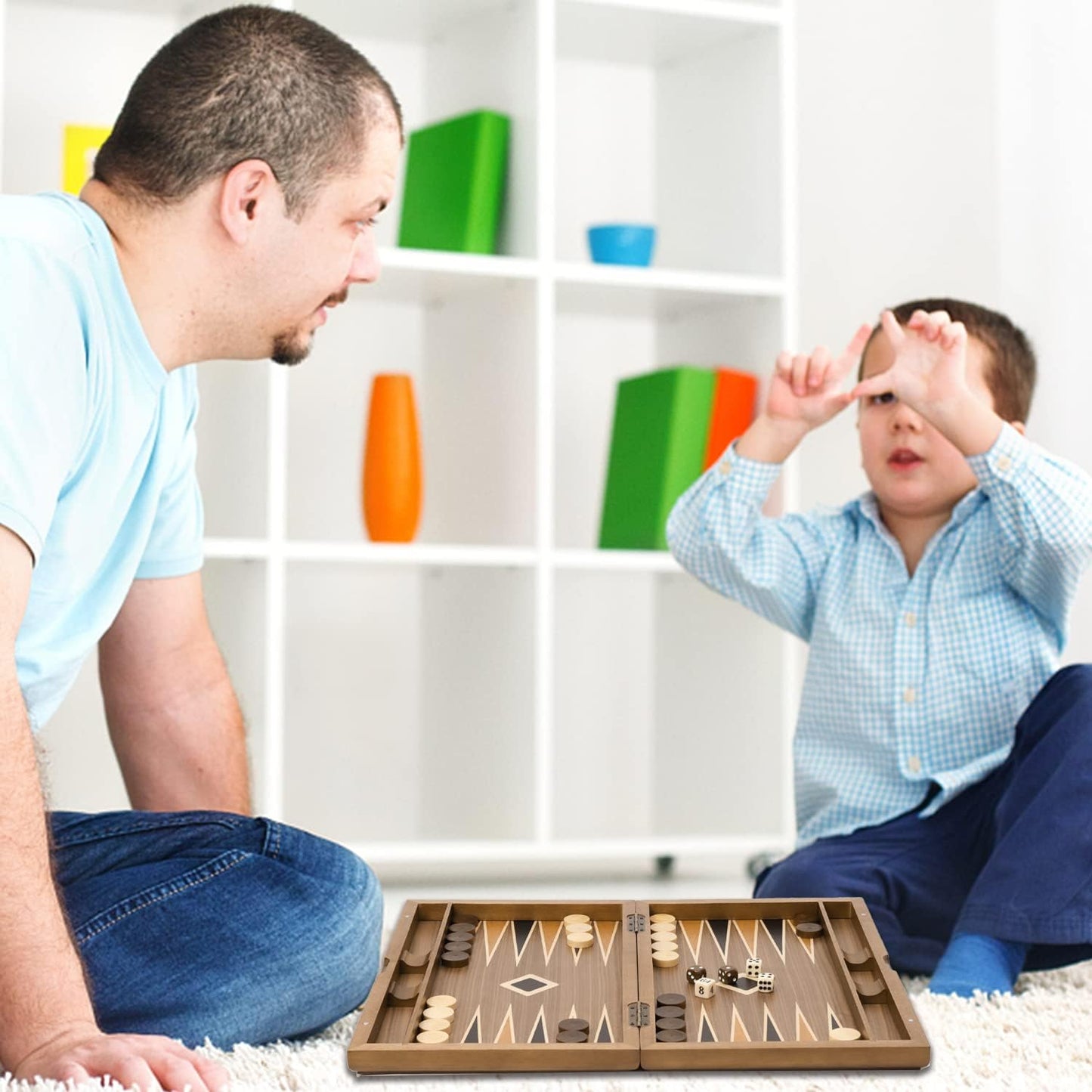 GSE Games & Sports Expert Premium Wooden Folding Inlay Backgammon Board Set, Classic Traditional Strategy Board Games (Star- 17 Inches)