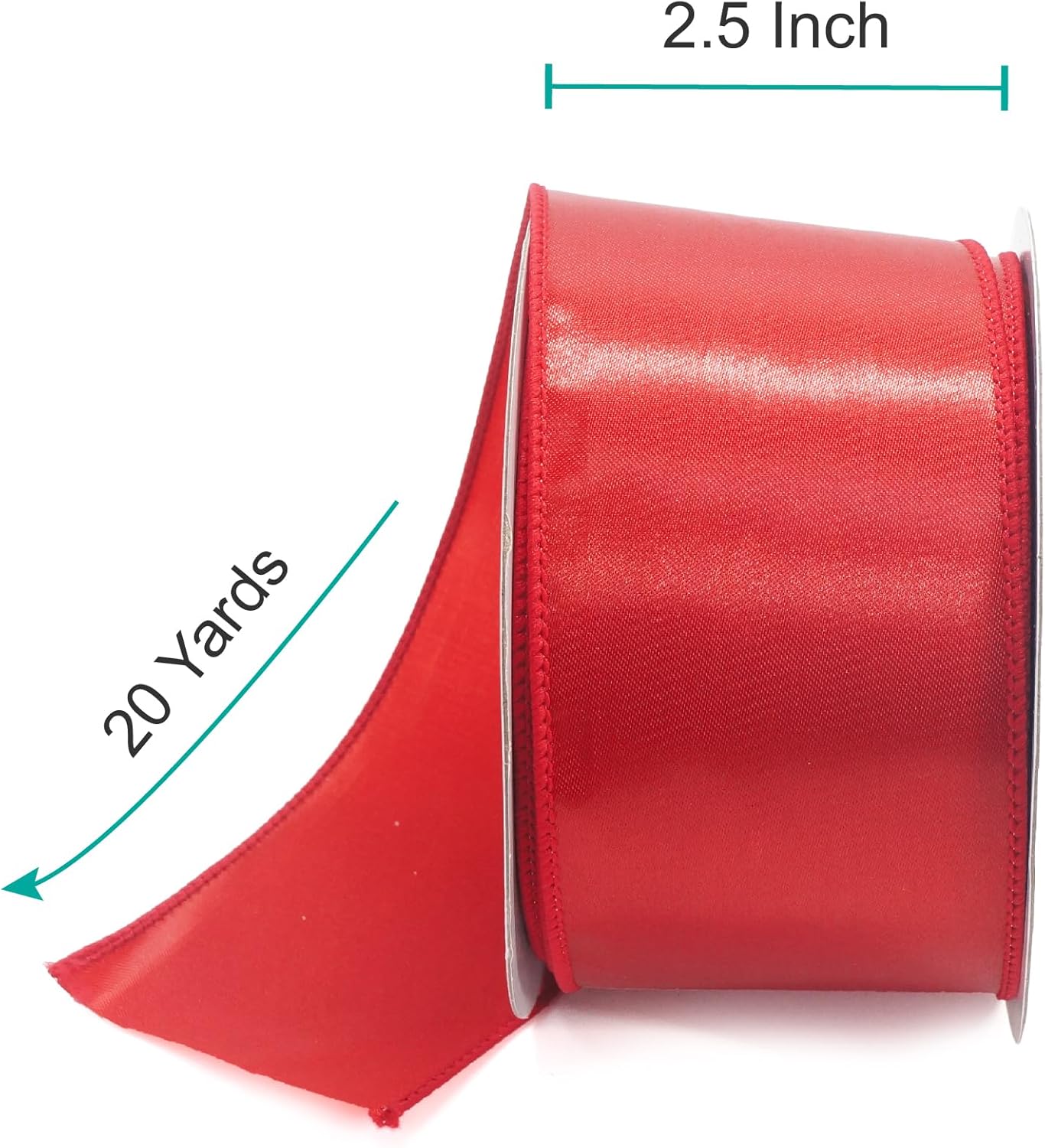 CT CRAFT LLC Satin Wired Ribbon 2.5 Inch x 20 Yards Red for Christmas Home Décor Gift Wrapping Tree Topper Bow Wreath DIY Crafts,