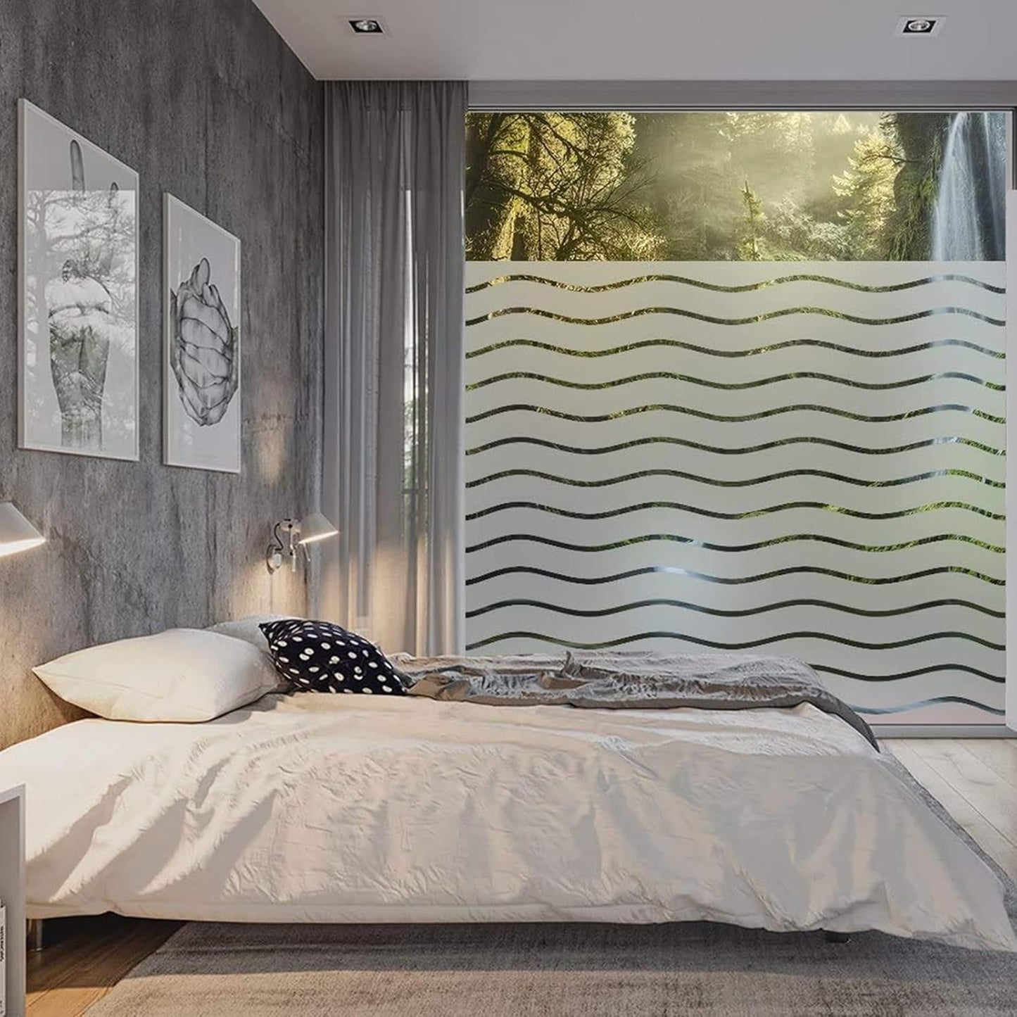 LEMON CLOUD Window Film for Privacy and Light Protection,Non Adhesive Removable Glass Covering Opaque Window Sticker Self Static Cling Vinyl Glass Film for Home Office (11.8 x 78.7 Inch,Wavy)