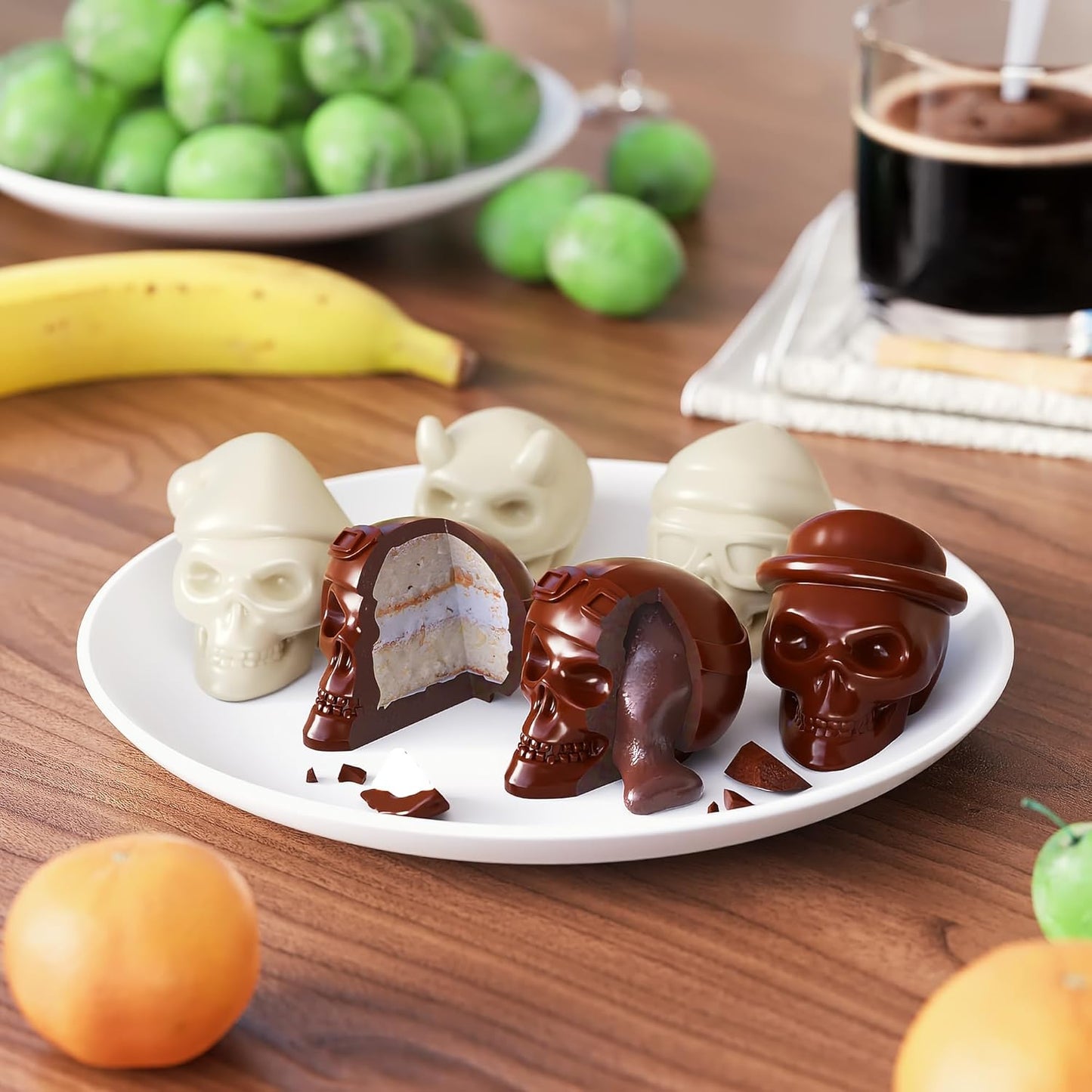 Readaeer Skull Silicone Molds, 3D Skull Molds, 6 Style Large Silicone Molds for Resin, Ice, Chocolate, Soap, Clay, Candle Wax Casting, Halloween Home Decoration