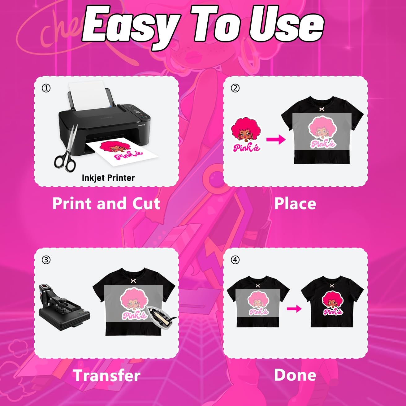 Lovein-Pinkie Heat Transfer Paper for Dark Fabric, Iron on Transfer Paper for Inkjet Printer & Teflon Sheets for Heat Press Machine (Mix Pack, 20 Sheets, 8.5x11'')