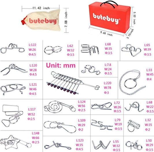 AHYUAN 20 Pack Metal Puzzles Brain Teaser IQ Wire Metal Puzzles with Gift Box Fidget Toys Educational Puzzle Games Toys Magic Trick Toy Party Favors for Kids Adults Challenge