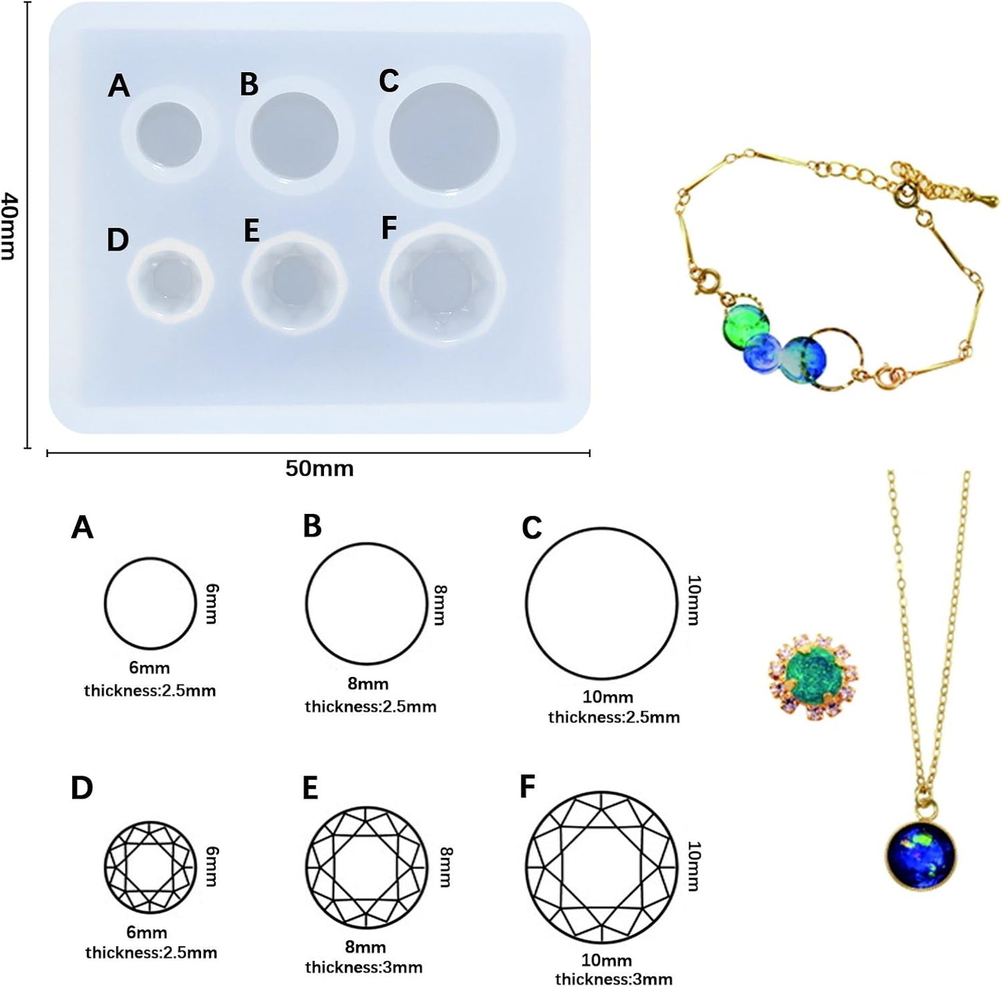 FUNSHOWCASE Mini Jewelry Cut Diamonds and Flat Round Resin Epoxy Silicone Mold