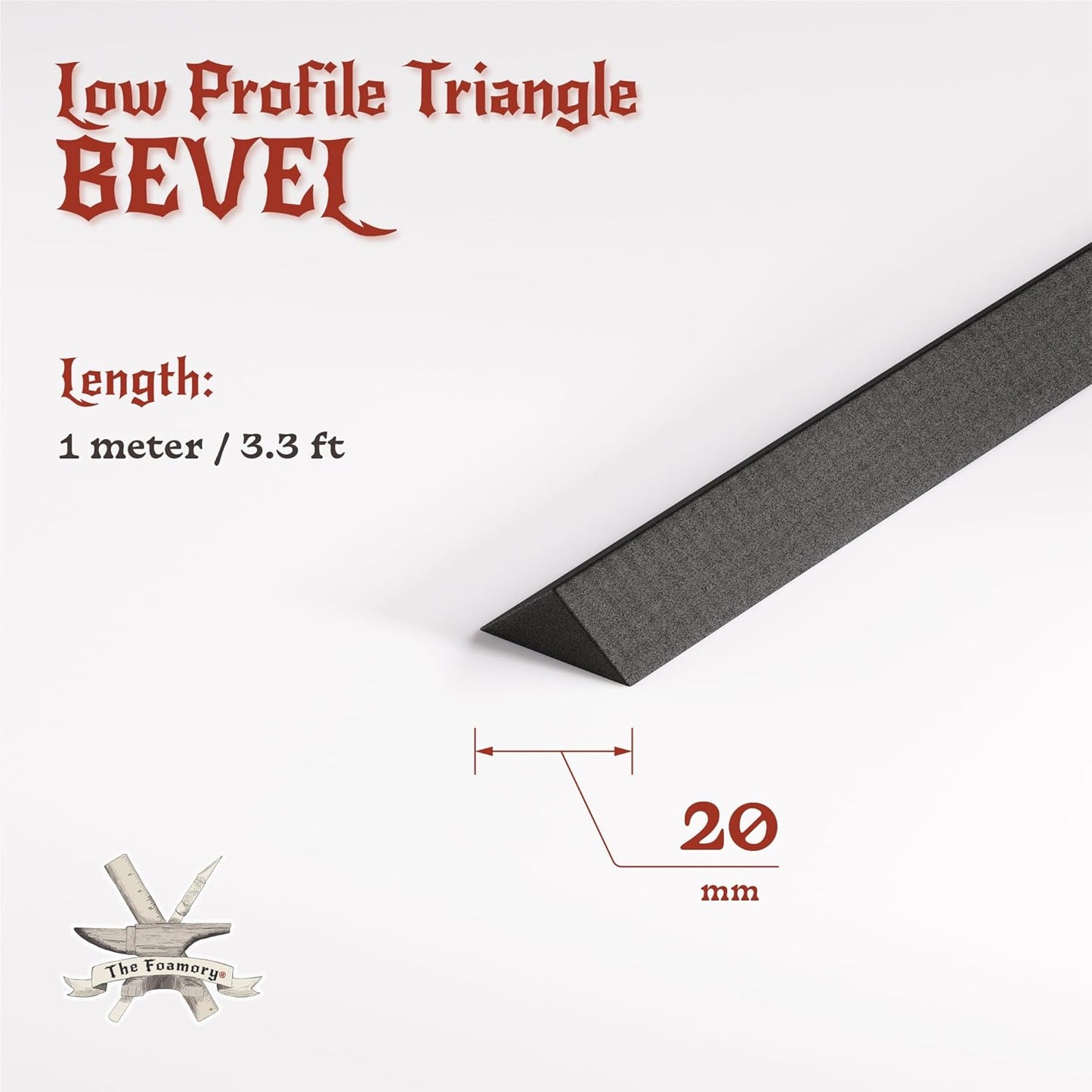 The Foamory's Instant Edge EVA Foam Pre Cut Low Profile Triangle Bevel. 5-30mm x 1M Black EVA Beveled Trim Saves Time on Cosplay, Costume Edges and Armor Detail. High Density 85kg/m³ Craft Foam Dowel