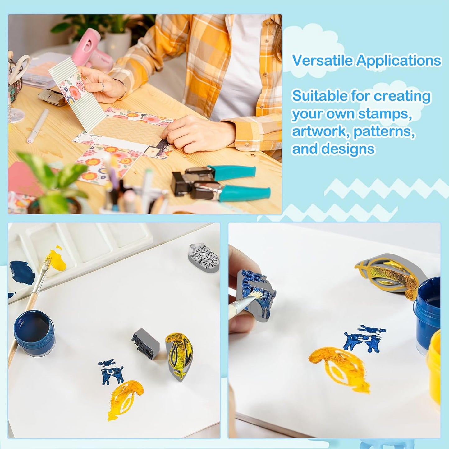 Frienda 50 Pack Rubber Carving Blocks 4 x 6 Inch, Rubber Stamp Carving Blocks for Printmaking, Printing, DIY Craft Project, Soft Block Stamp for Beginners and Professional(Gray)