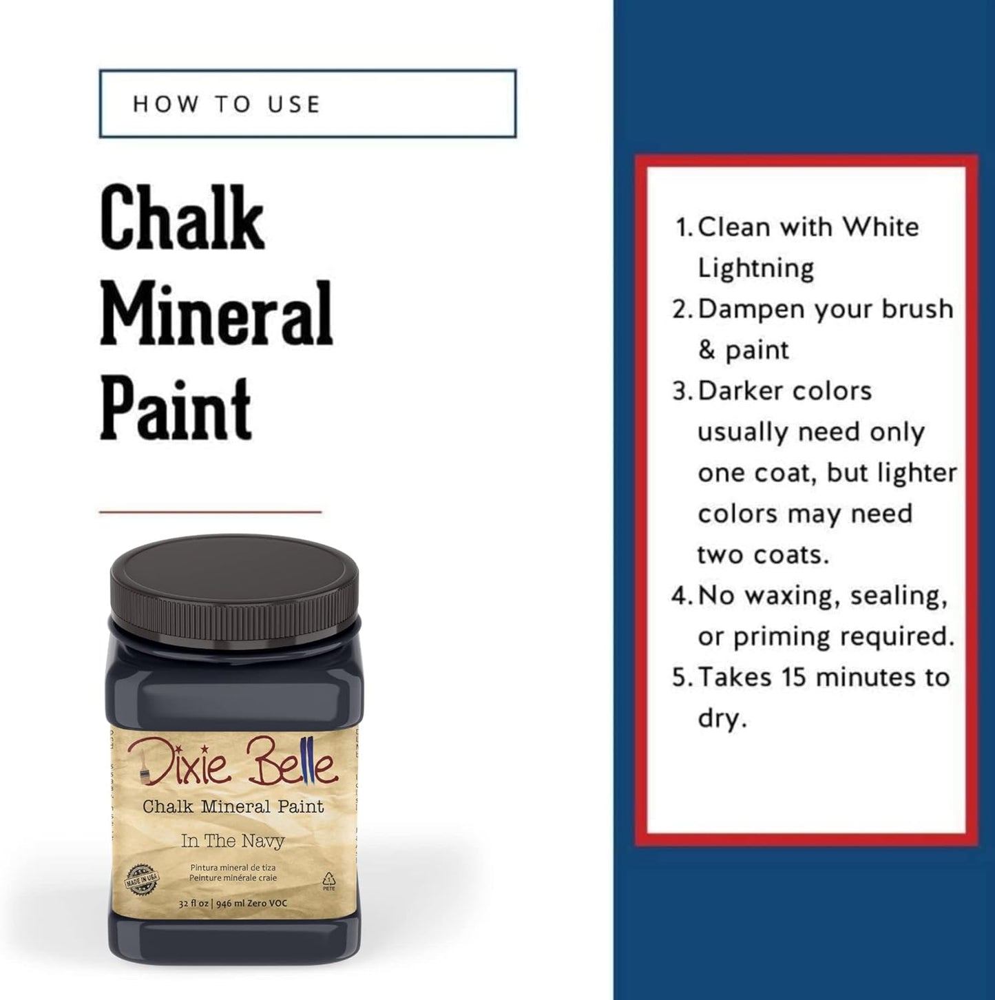 Dixie Belle Paint Company Chalk Finish Furniture Paint - In the Navy (32oz) - Matte Dark Navy Chic Chalk Mineral DIY Furniture Paint