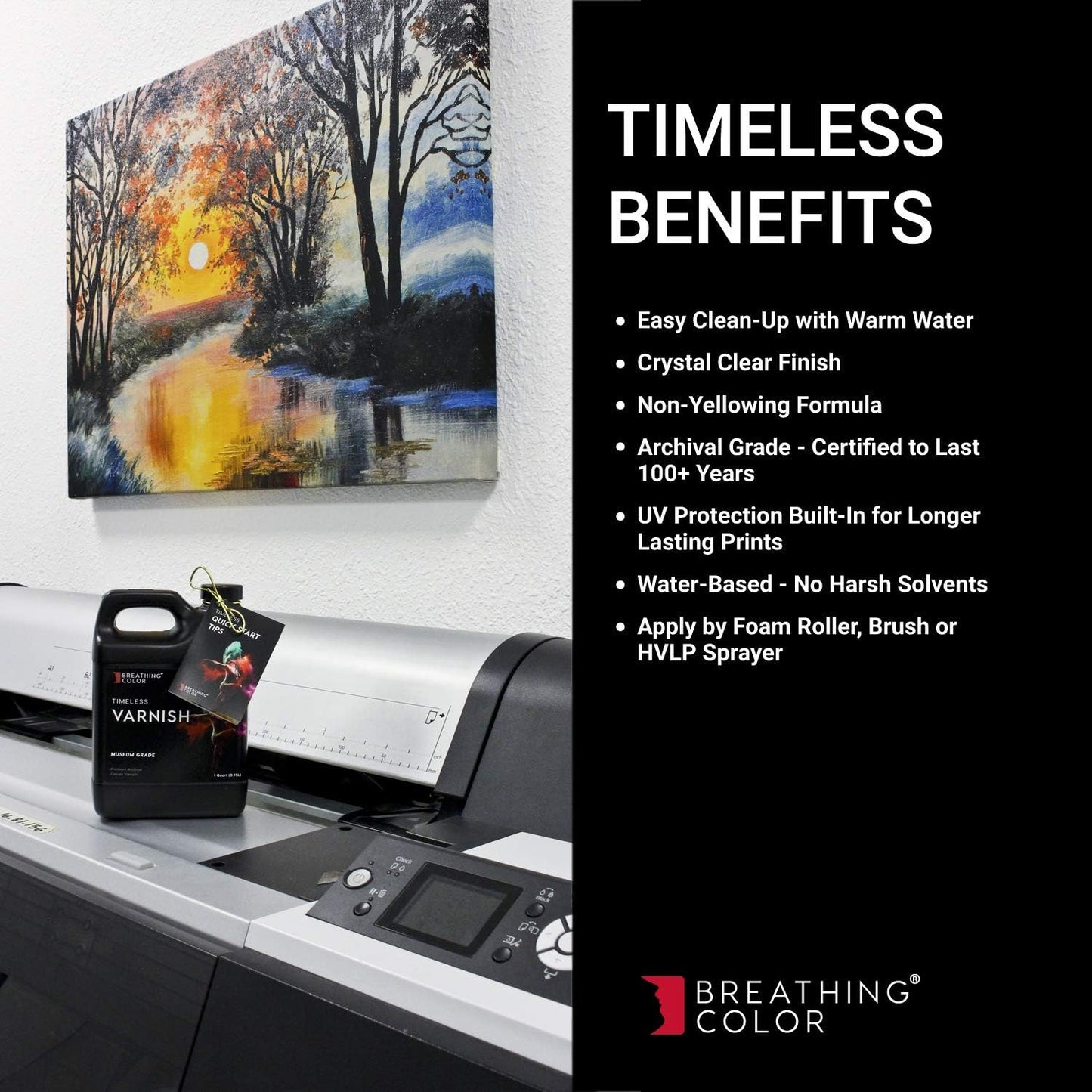 Breathing Color Timeless Archival Print Varnish - 1 Quart, Satin Finish, Premium Canvas Coating, Water Based UV Protection, 100+ Years Certified Archival