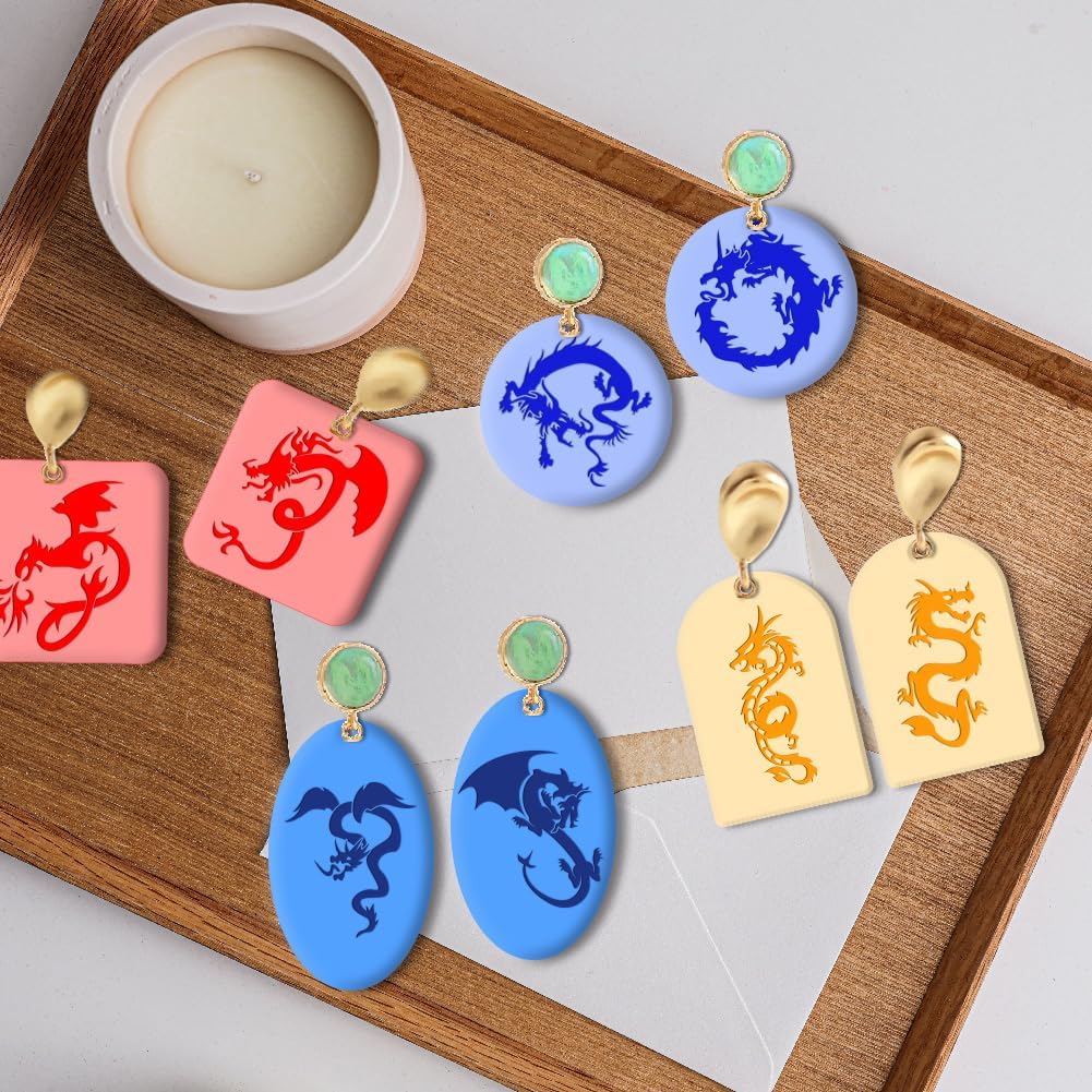 CHGCRAFT Dragon Polymer Clay Texture Sheets Clear Clay Silicone Texture Sheets Silicone Texture Stamp Sheets for DIY Crafts Projects and Making Earrings Jewerly, 5.5x5.5inch