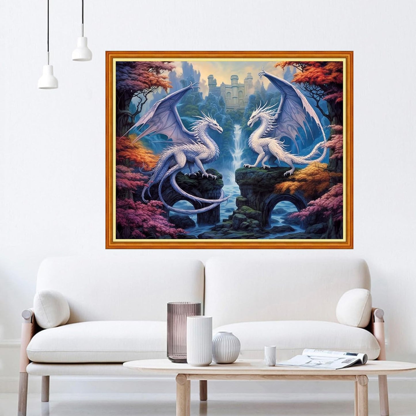 Dooxvey Cross Stitch Kits for Adults Beginners - Full Range of Stamped Kits - 11CT Cross Stitch Patterns - Two Dragon Waterfalls - 16x20 inch