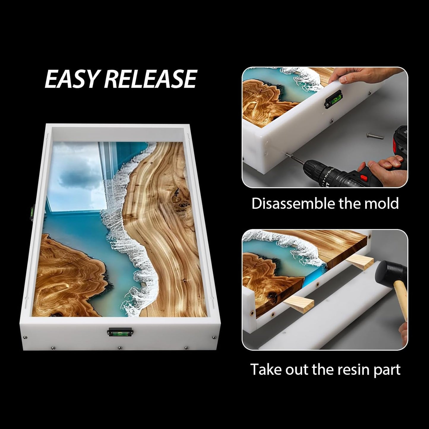 Large Reusable Epoxy Resin Mold 16×10×3 Adjustable Clamping System – Ideal Resin Molds for Coffee Tables, Trays, Cutting Boards & DIY Projects