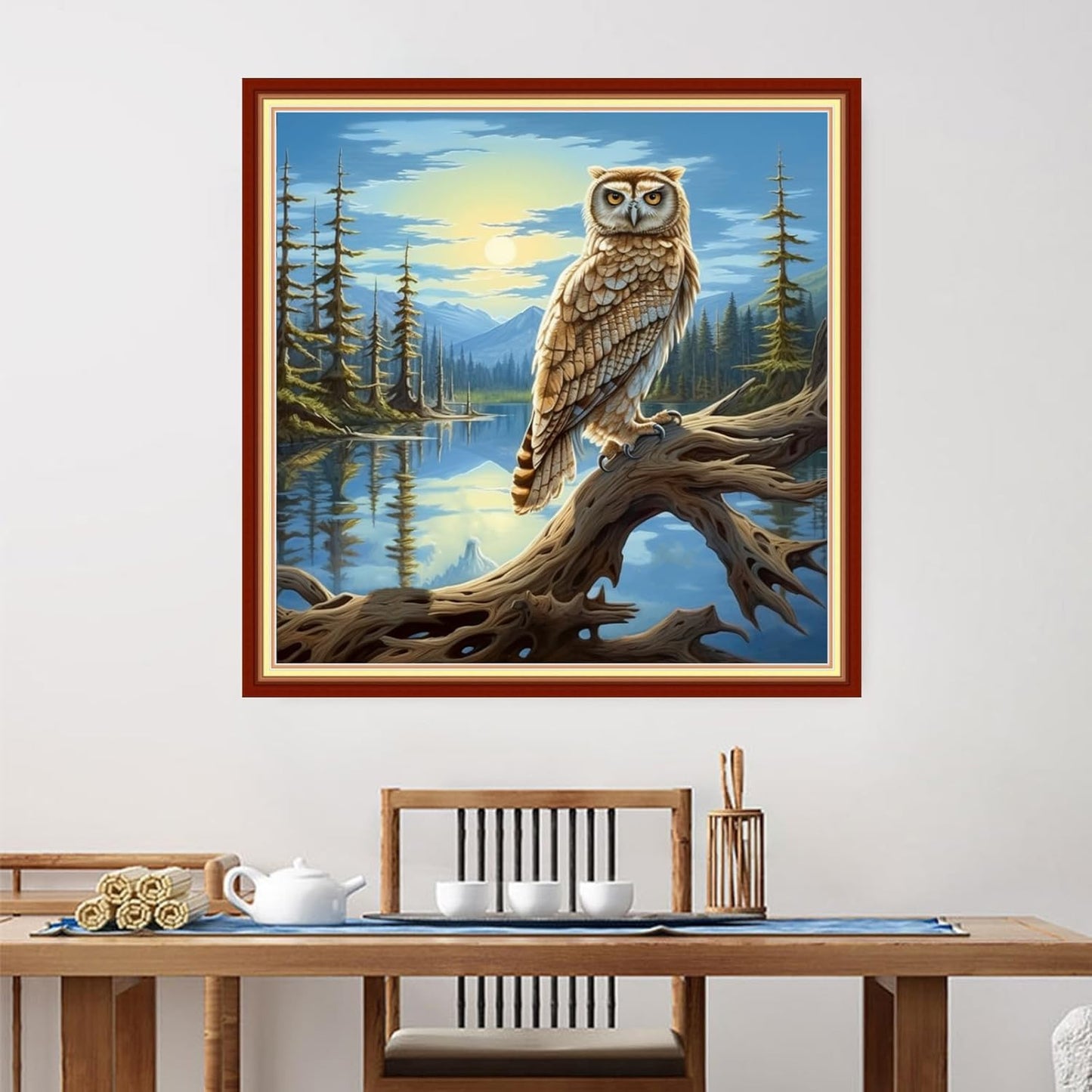 Foxdiviy Stamped Cross Stitch Kits for Beginners Full Range of Cross Stitching 11 CT Printed Cross Stitch Kits for Kids Adults Cross Stitch Patterns Needlepoint Kits-Owl Scenery 18x18 inch