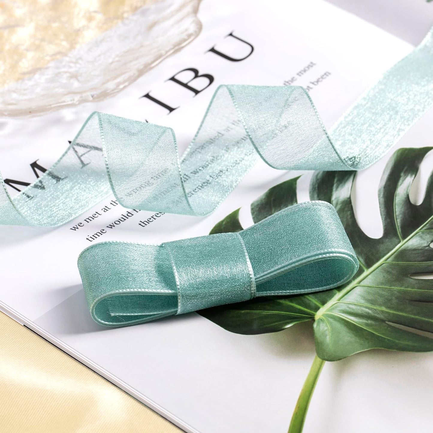 1 Inch Wide Sheer Chiffon Ribbon - Pearl Silk Woven Ribbon Suitable for Gift Wrapping, Wedding Decor, Home Decor, Girl Hair Accessories Handmade DIY (25 Yards/roll) (Light Dark Green)