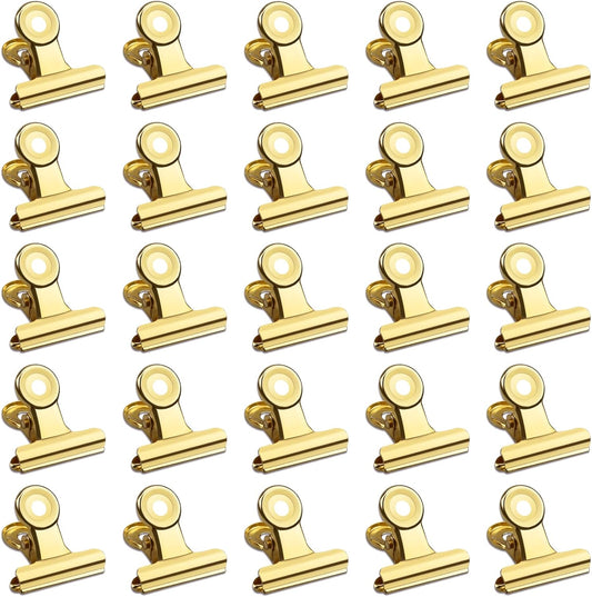 30 Pack Small Bull Clips 0.87 Inch Mini Metal Hinge Clips Binder Paper Hinge Clip for Office, Home, School, Shops, Gold, 22mm