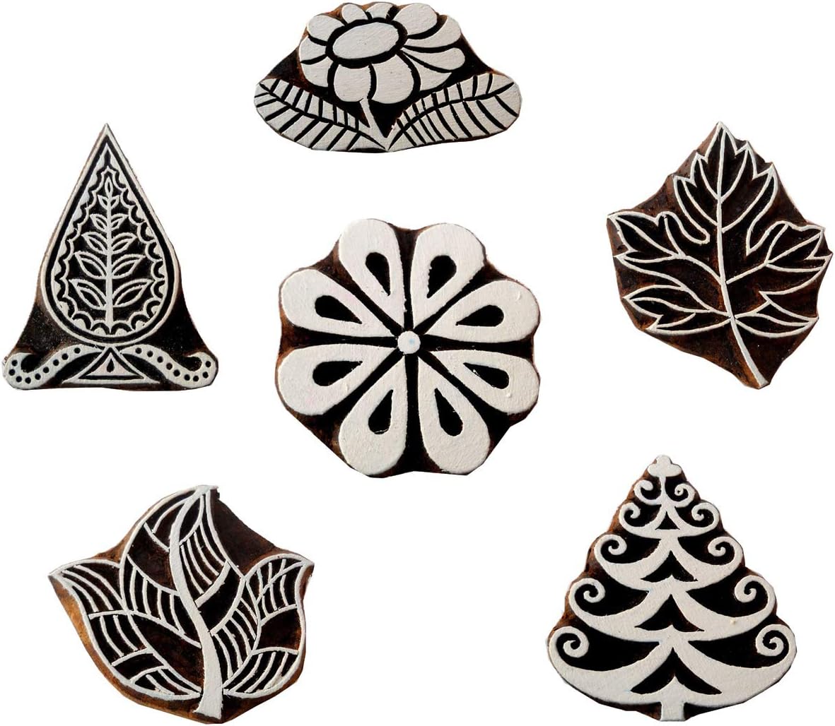 Lot of Six Floral and Leaves Design Wooden Bllock Stamps/Tattoo/Indian Textile Printing Blocks