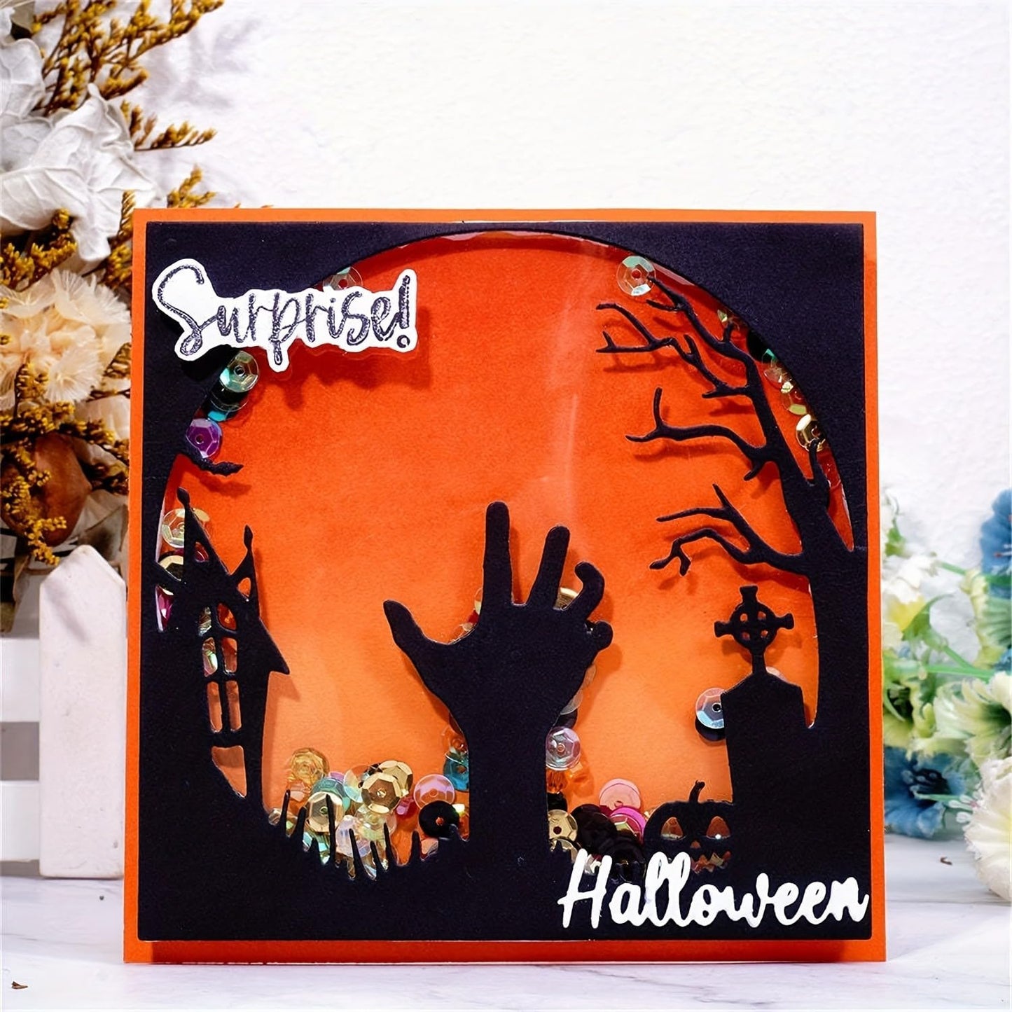 Lapoo Halloween Metal Cutting Die for Scrapbooking, 3D Backgrounds Frame New Cutting Dies DIY Album Card Making Decor Paper Metal Die Cuts Party Wedding Decorations (Ghost Hand 4.7 x 4.7 in)