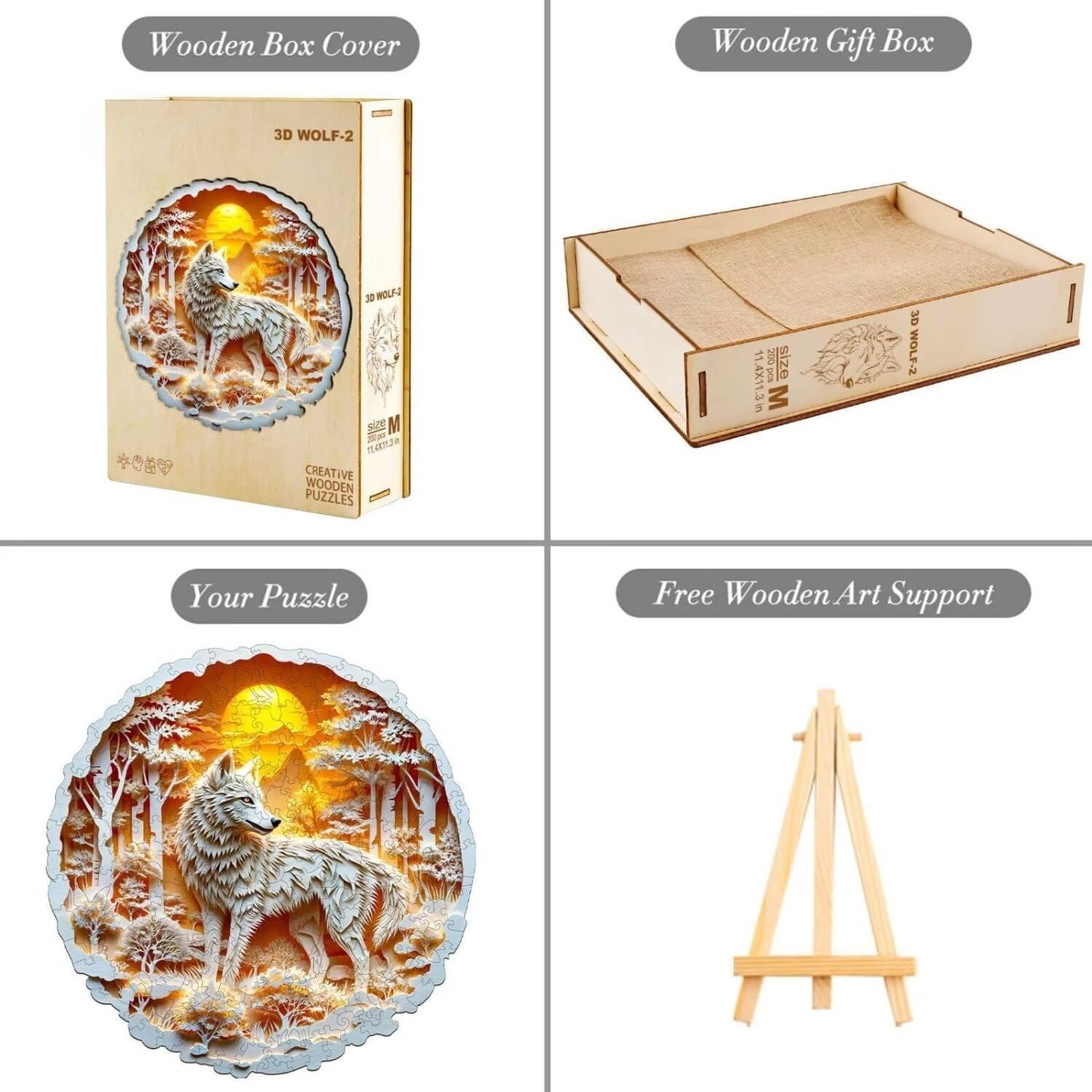 Wooden Puzzles for Adults, 3D Wolf Wooden Puzzles 100 Pieces, Unique Animal Shaped Wood Challenging Jigsaw Puzzles Gifts for Adults, 8.5x8.5in