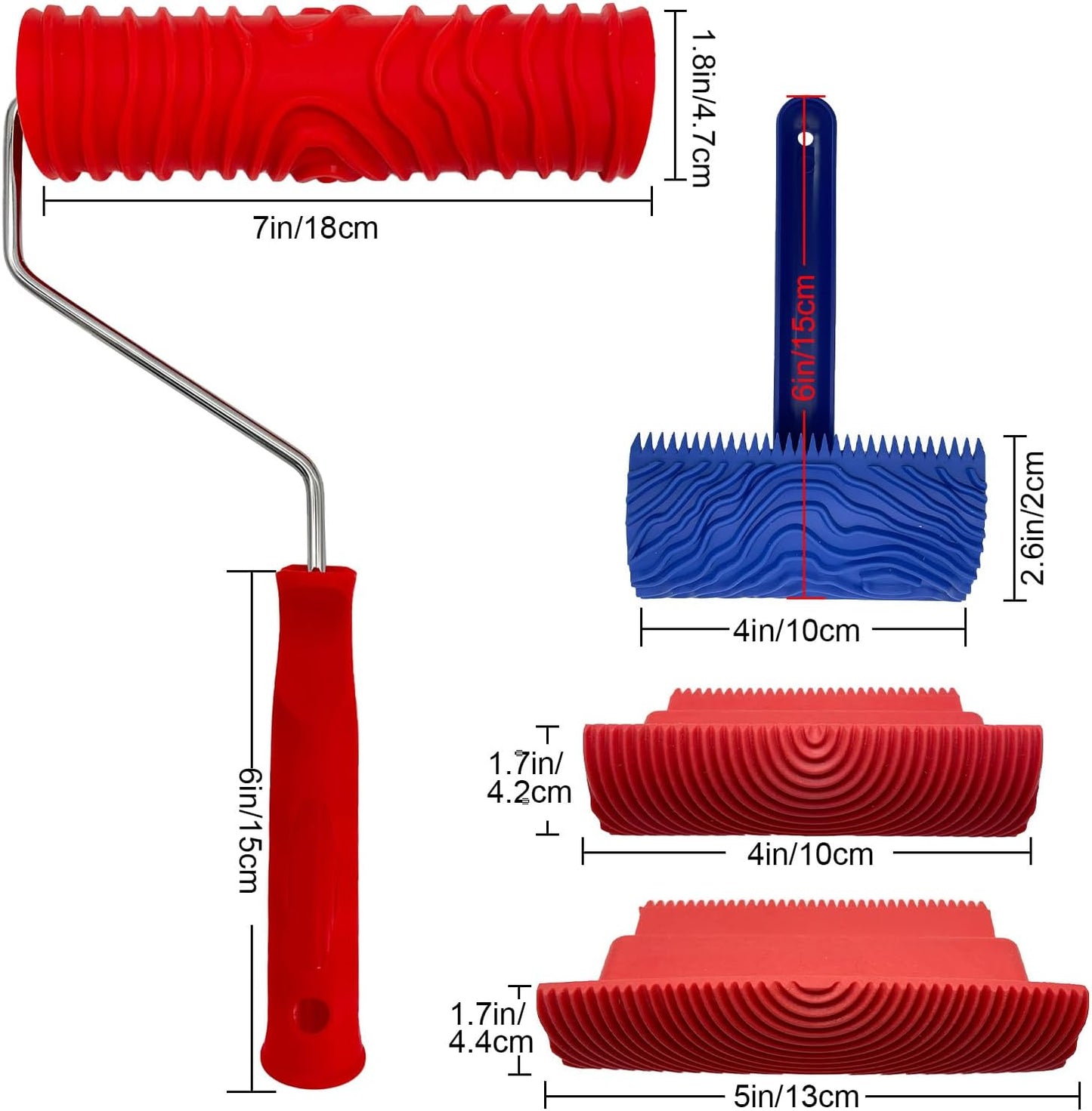 4-Pack Wood Grain Tool, Wood Graining Roller Painting Tool with Handle, Rubber Empaistic Wood Texture Painting Tool Set for DIY Wall Room Art Paint Decoration
