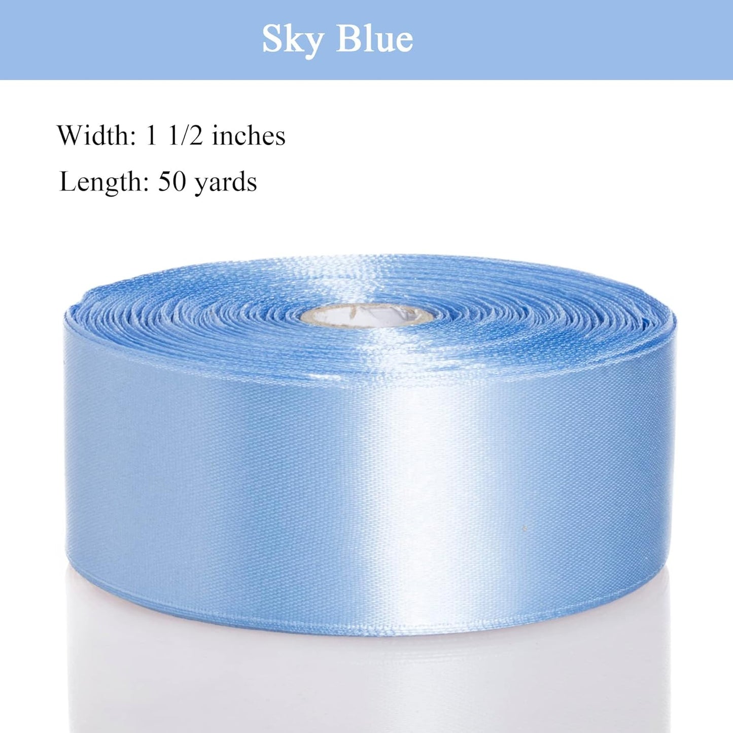 1 1/2 Inch Sky Blue Solid Satin Ribbon, 50 Yards Craft Fabric Ribbon for Gift Wrapping Floral Bouquets Wedding Party Decoration