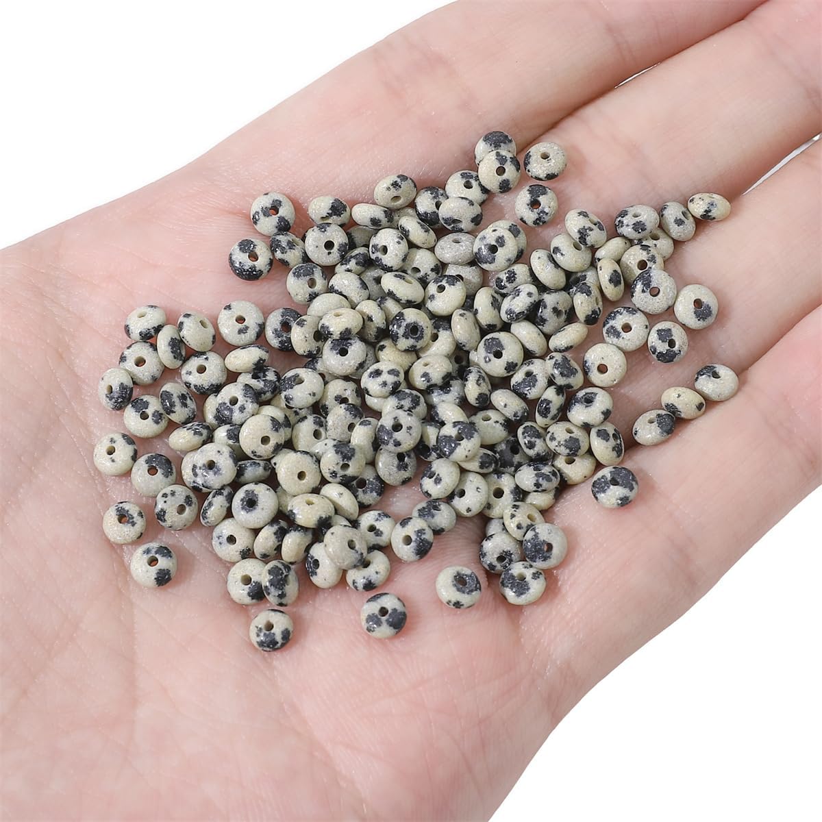 Natural Dalmatian Disk Stone Beads 4x2mm 160pcs Rondelle Loose Semi Gemstone Beads for Jewelry Making Design