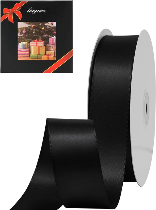 LIUYAXI Black Double Faced Satin Ribbon, 1" X Continuous 25 Yards, Ribbons Perfect for Gift Wrapping Wedding Bouquet Decor DIY Craft Bow Making & Other Projects
