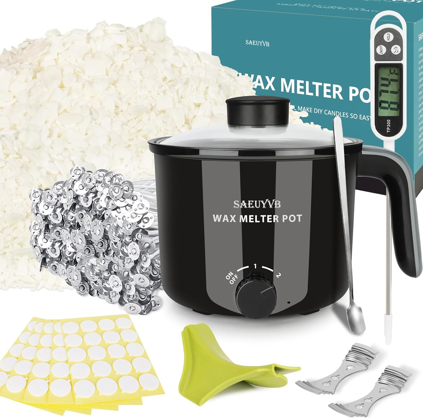 SAEUYVB Candle Making Kit,Soy Wax for Candle Making,DIYCandle Making Supplies,Including 5lbs Natural Soy Wax Flakes,Wax Melter,Thermometer,Wicks,Candle Kit for Adults,Beginnner
