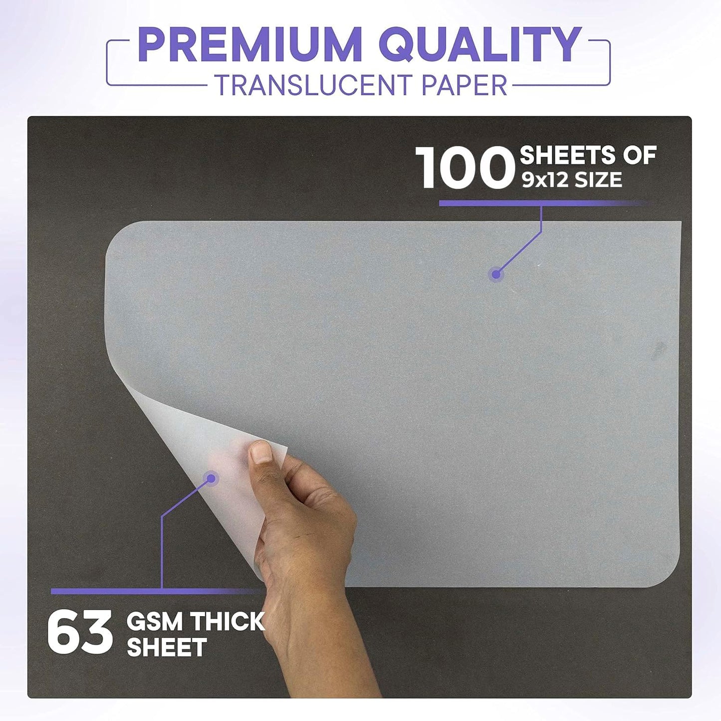 Tracing Paper 9x12 63 GSM - Pack of 100 Sheets Tracing Paper for Sewing Patterns, Drawing Overlays & Sketching on Art Paper & Sketch Book