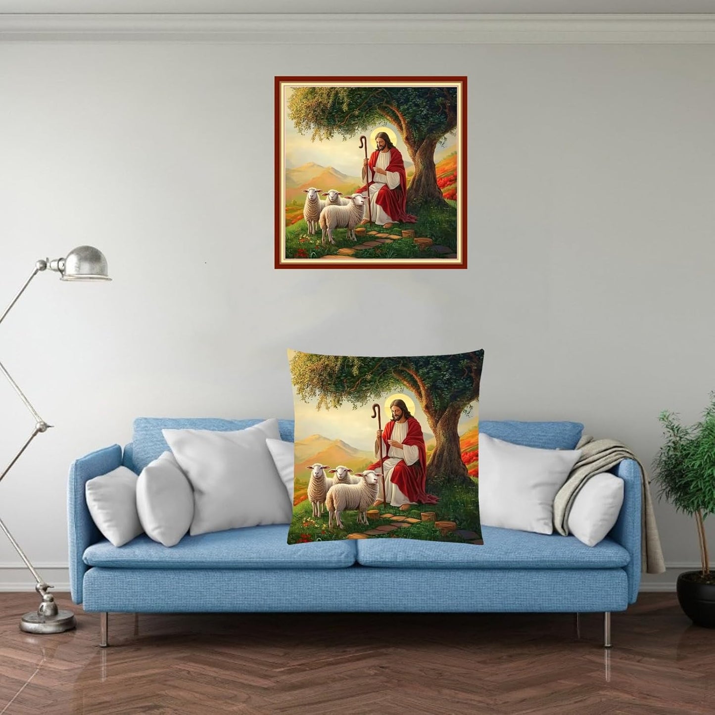 Fanxvivy Stamped Cross Stitch Kits for Adults Beginners Pillow Needlepoint Kit with Embroidery Pattern Needlework Kit Prestamped Stitches Kit 11CT Cross Stitching-Jesus Shepherd 18x18 inch