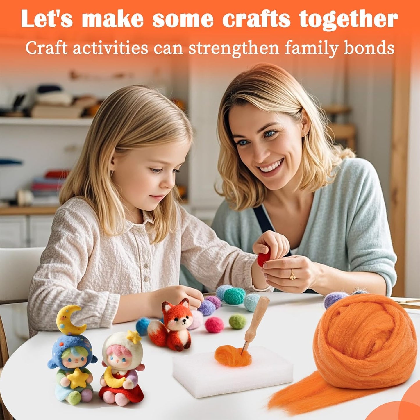 Mayboos Wool Roving Yarn, 1.76oz Colored Natural Wool Roving,Wool Felting Supplies Pure Wool Chunky Yarn for Wet Felting handcrafts and Spinning (Orange Color)