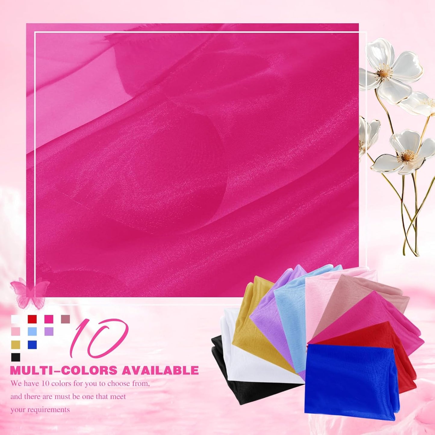 VACVELT Sheer Organza Fabric by The Yard, 60 Inch Wide Hot Pink Organza Fabric Bolt Bridal Sheer Tulle Fabric, Silk Organza Fabric Roll for Wedding Party Decorations Backdrop Curtain (10 Yards)
