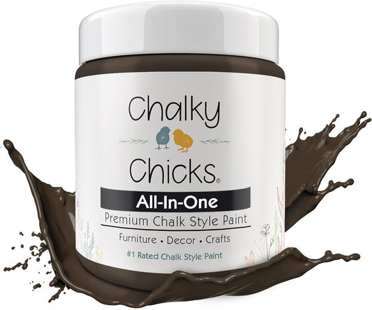 Chalky Chicks All-in-One Chalk Paint for Furniture or Cabinet - 4 Fl Oz - Matte Finish Lava Cake (Dark Brown) for Metal, Wood Furniture Paint - No Sanding All-in-One for Home Decor & Crafts, USA Made