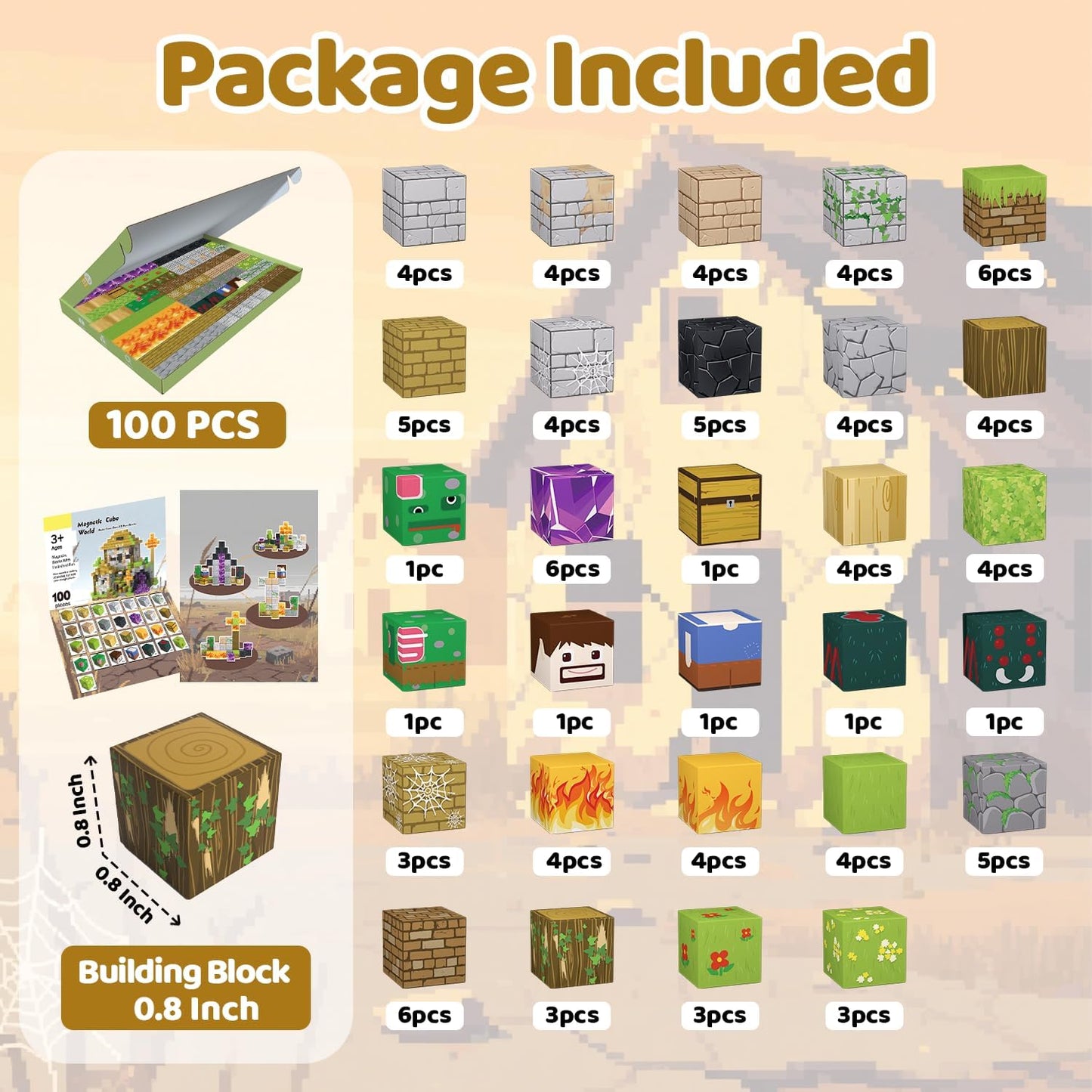 Magnetic Blocks, 100PCS Magnetic Building Blocks, Stacking Magnets for Kids, Sensory Toy for STEM Constructions Magnet Blocks for Boys Girls Age 3+, Christmas Birthday Gifts