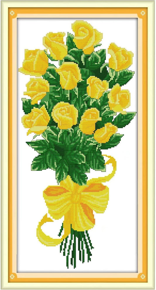 CROSSDECOR Cross Stitch Kits for Beginners DIY Crossstitching Preprinted kits Pattern Needlepoint Embroidery Craft Kits 14CT 2 Strands-11×20.5 inch，Gift (yellow)