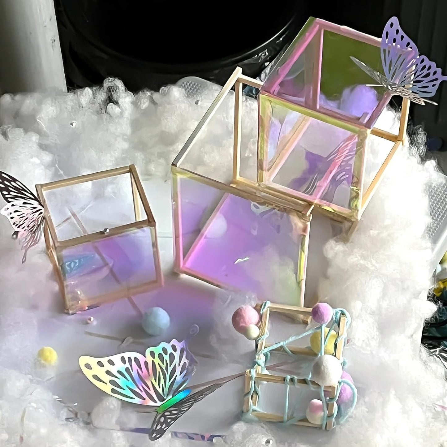 PEASUG 120 PCS Iridescent Cellophane Sheets, 7.5x7.5 Inches Holographic Candy Cellophane Wrap, Iridescent Paper for DIY Crafts Project, Art, Lights, Window Decoration