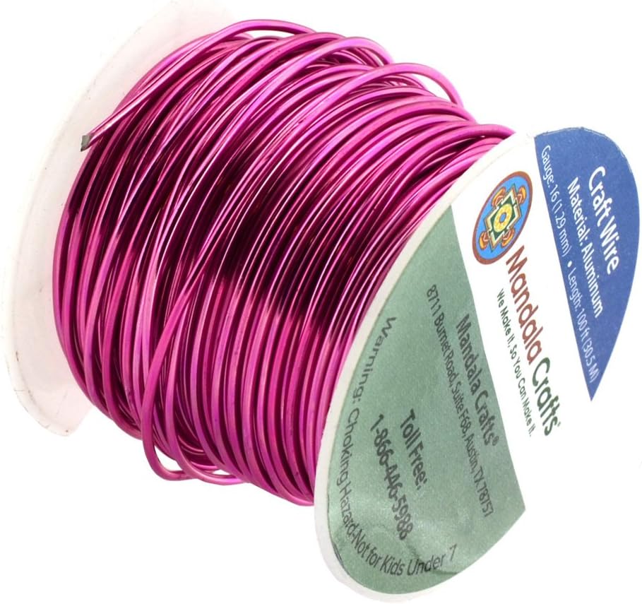 Mandala Crafts 16 Gauge Anodized Aluminum Craft Wire for Jewelry Making - 100 FT Colored Flexible Magenta Wire - Bendable for Bonsai Armature Crafting Sculpting