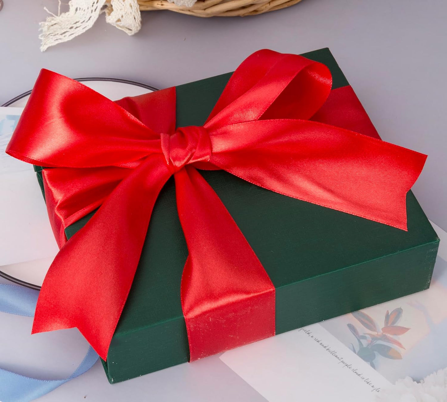 2 Inch Red Solid Satin Ribbon, 50 Yards Craft Fabric Ribbon for Gift Wrapping Floral Bouquets Wedding Party Decoration