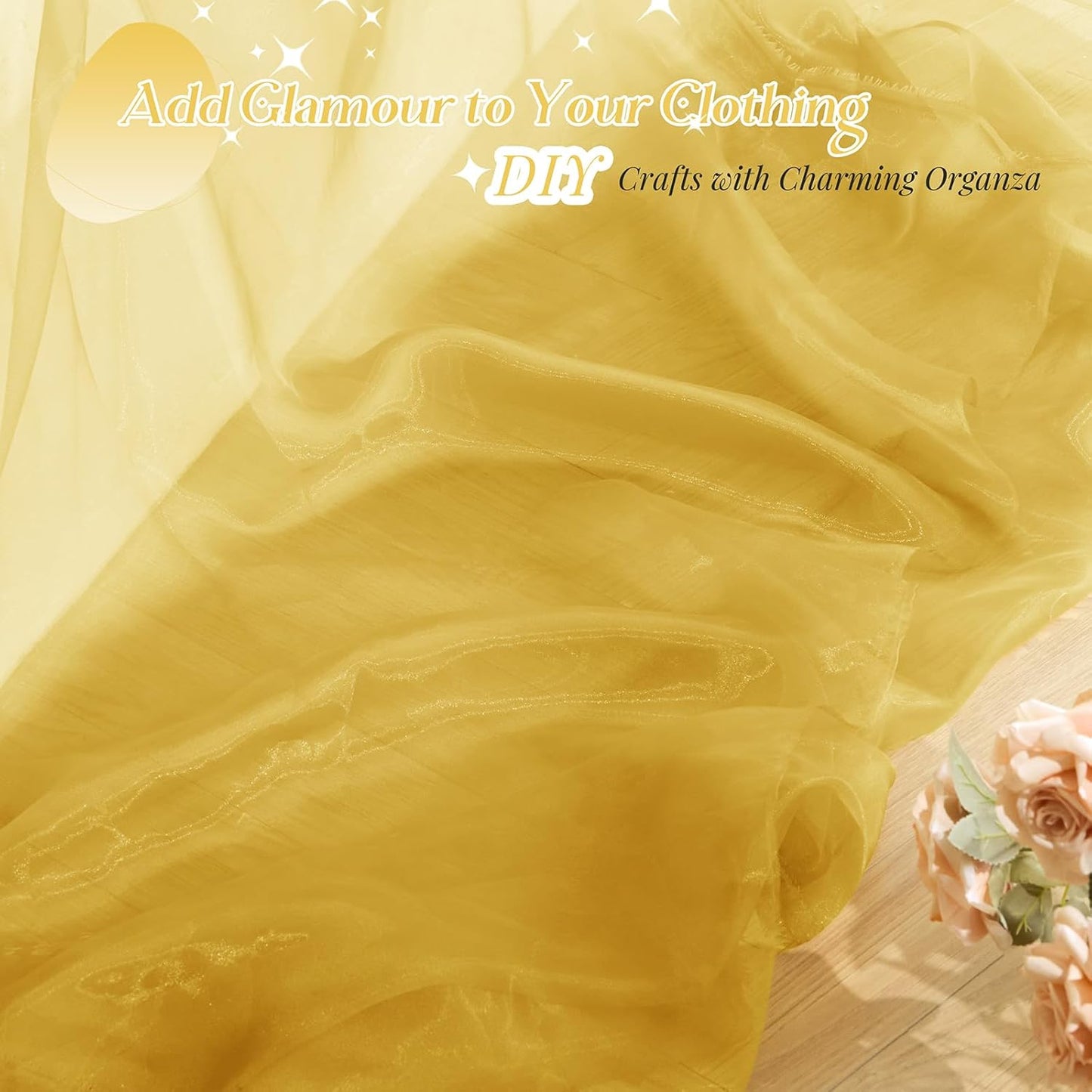 P Pothuiny Sheer Organza Fabric by The Yard, 3 Yards x 60 Inch Wide Bridal Gold Organza Tulle Fabric Roll Shiny Gauze Fashion Dress Sewing Craft for Wedding Party Decorations Backdrop