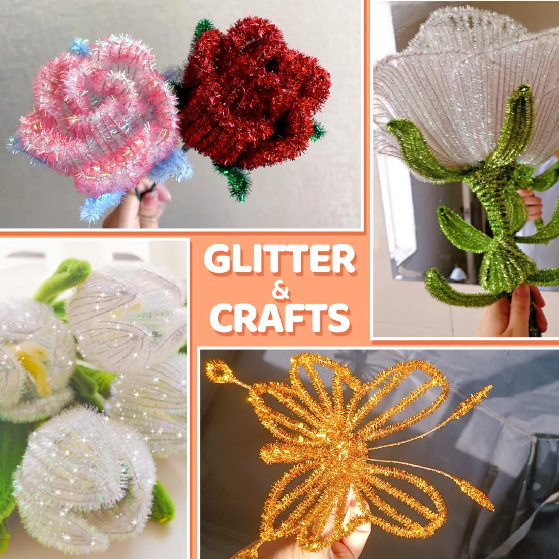 200pcs Pipe Cleaners, Pipe Cleaners for crafts, Craft Supplies Chenille Stems for Art&Craft Christmas DIY projects(12inch*6mm,Golden Glitter)