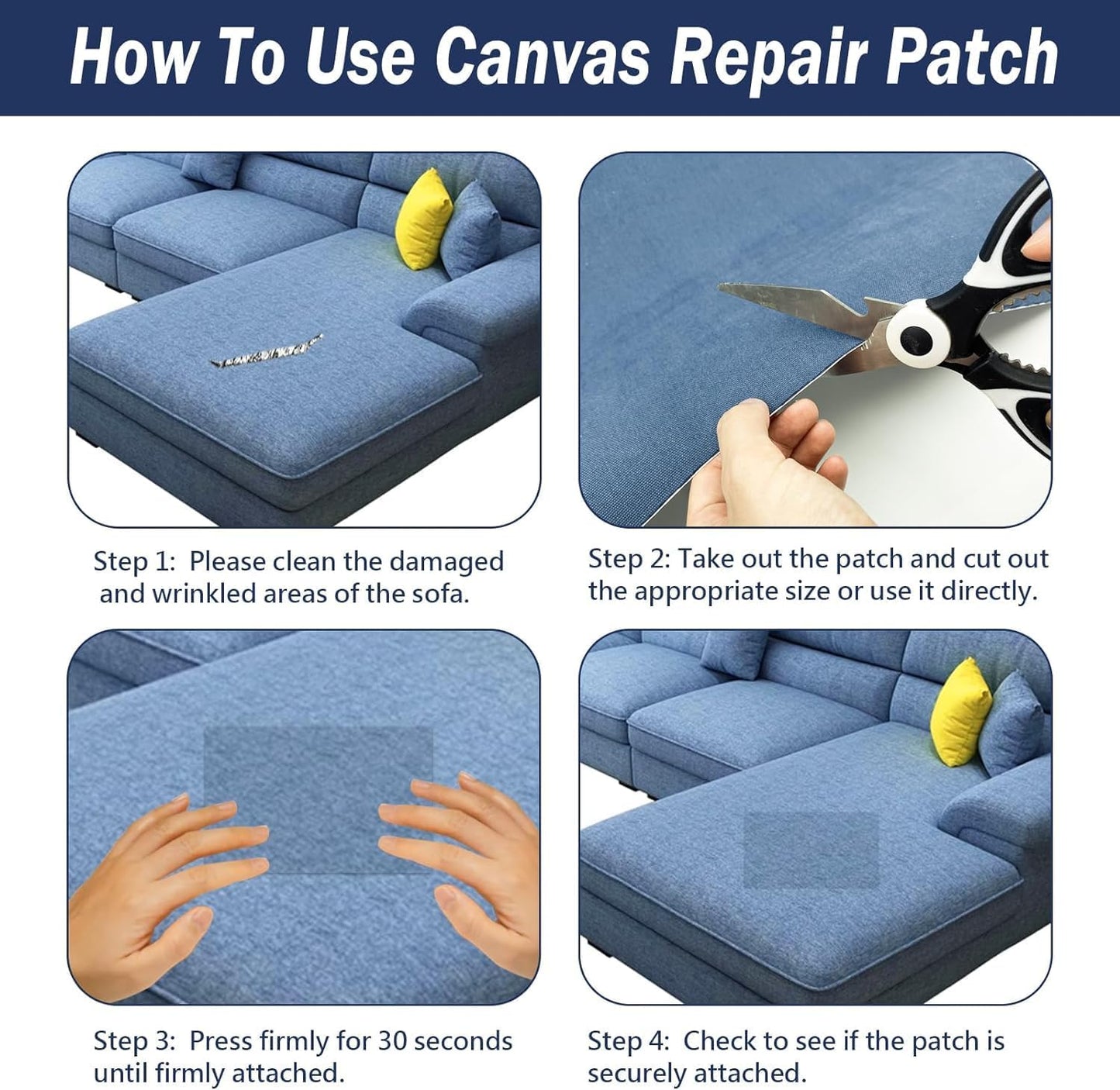 Canvas Repair Patch, Strong Sticky Fabric Repair Tape, Self-Adhesive Fabric Patch for Sofas, Tote Bags, Clothing, Car Seats, Furniture (Dark Blue, 3.5X79 Inch)