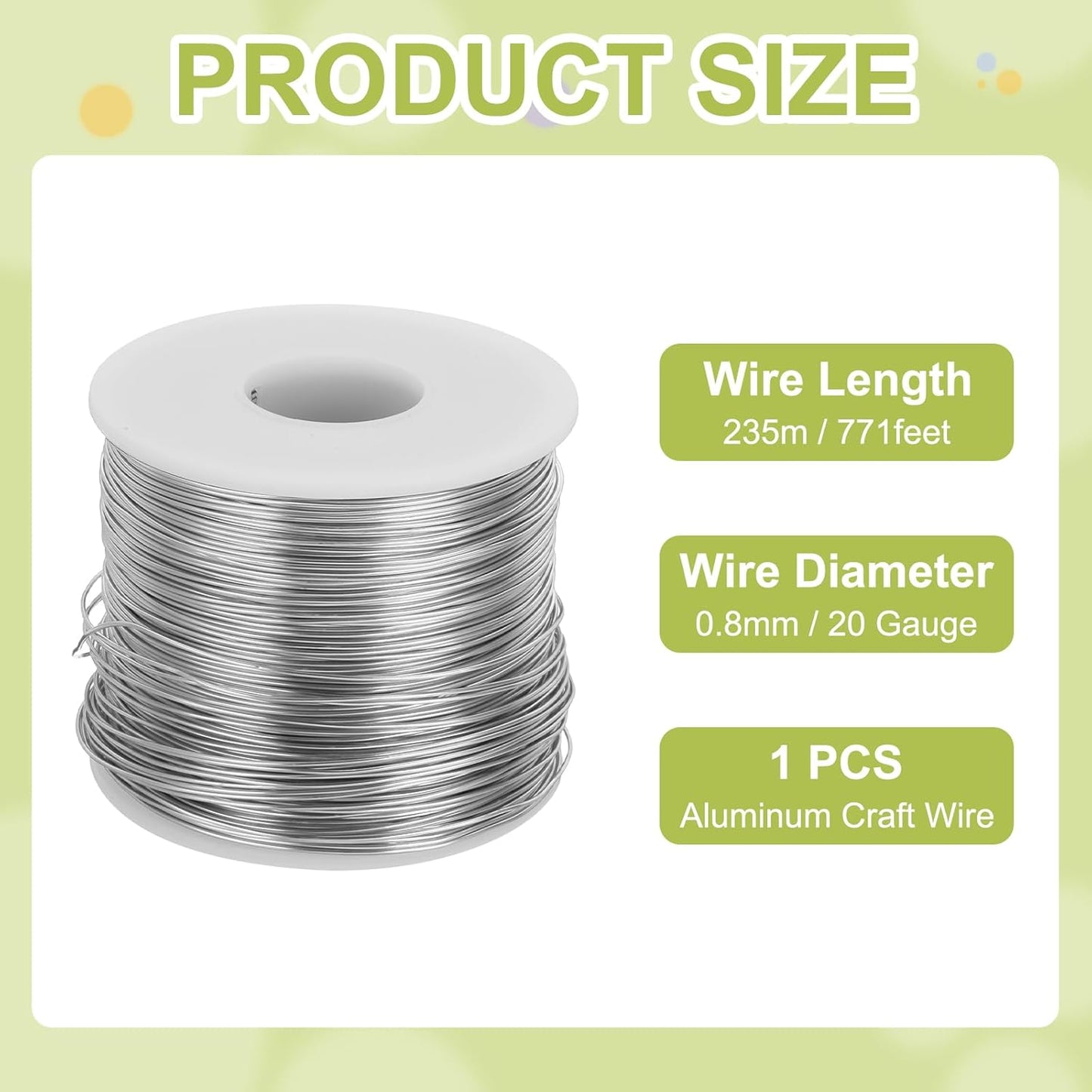 MECCANIXITY 20 Gauge Anodized Aluminum Craft Wire Bendable Bonsai Training Wire 771 Feet 0.8mm for Sculpting Crafts Wreath Floral Beading Jewelry Making, Silver Tone