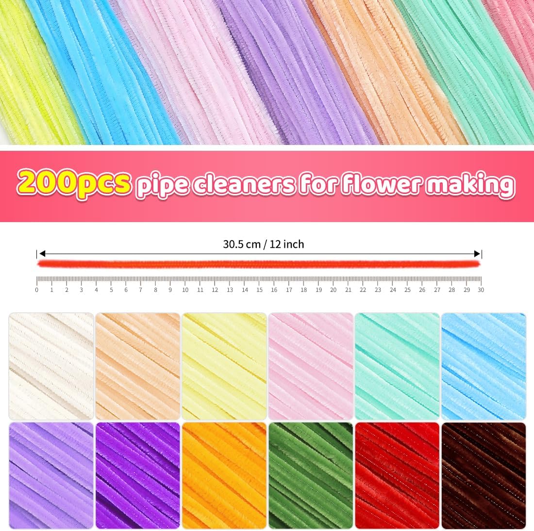 IOOLEEM Pipe Cleaners, 200pcs Purle Violet, Flower Making Arts and Craft Supplies, Ideas for Art Project Activity.