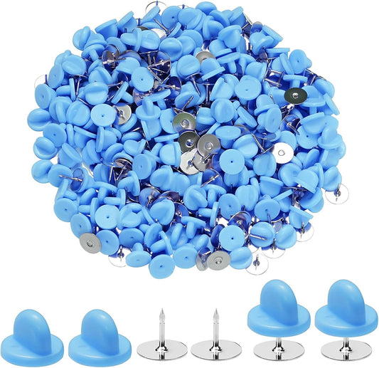 400pcs PVC Rubber Butterfly Clutch Pins Tie Tacks Blank for Uniform Badges Backing Holder Clasp Lapel Enamel Pins(200 Sets),Blue