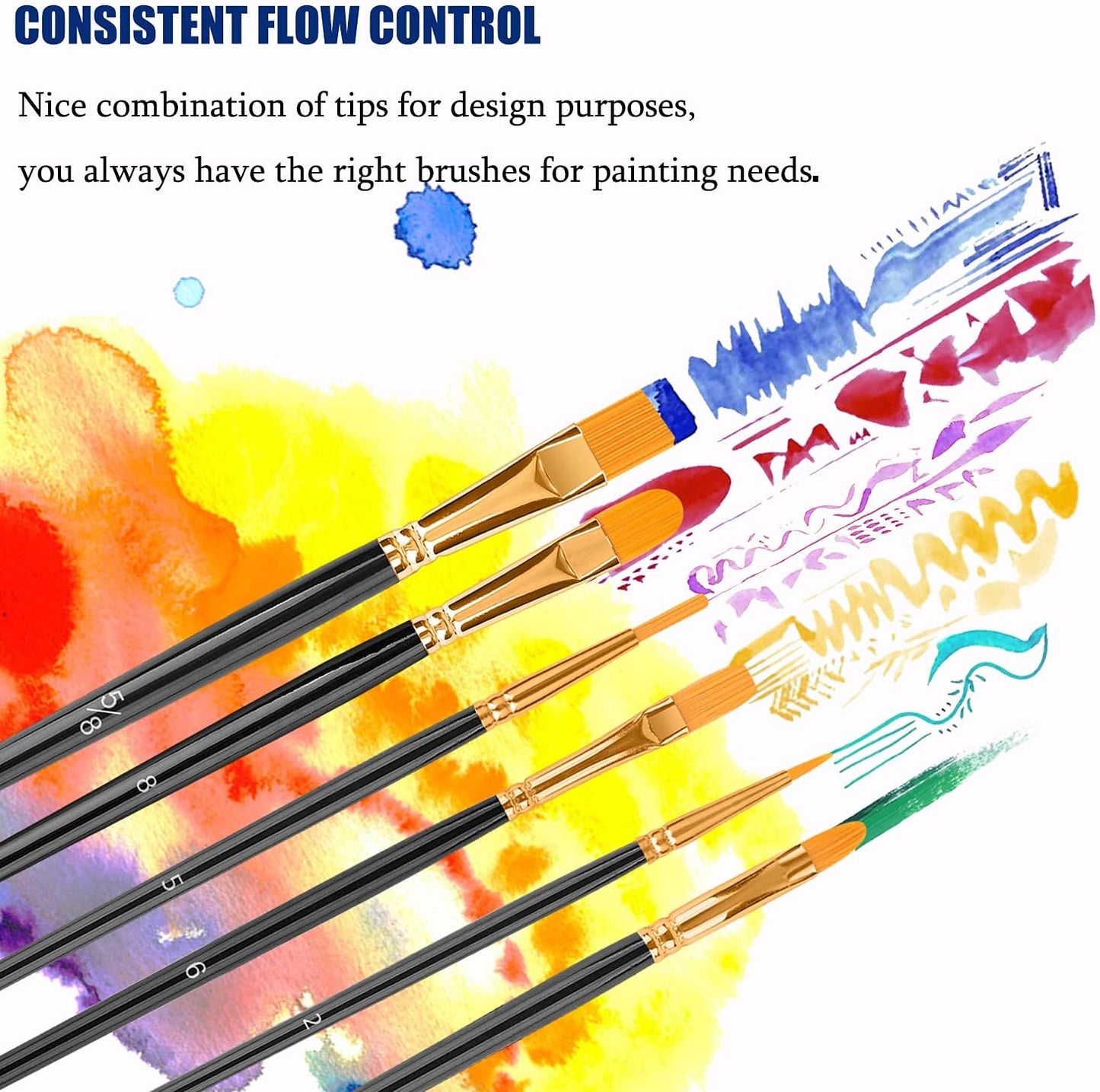 Paint Brushes Set, 20 Pcs Paint Brushes for Acrylic Painting, Oil Watercolor Acrylic Paint Brush, Artist Paintbrushes for Face Rock Canvas, Kids Adult Drawing Arts Crafts Supplies, Pure Black