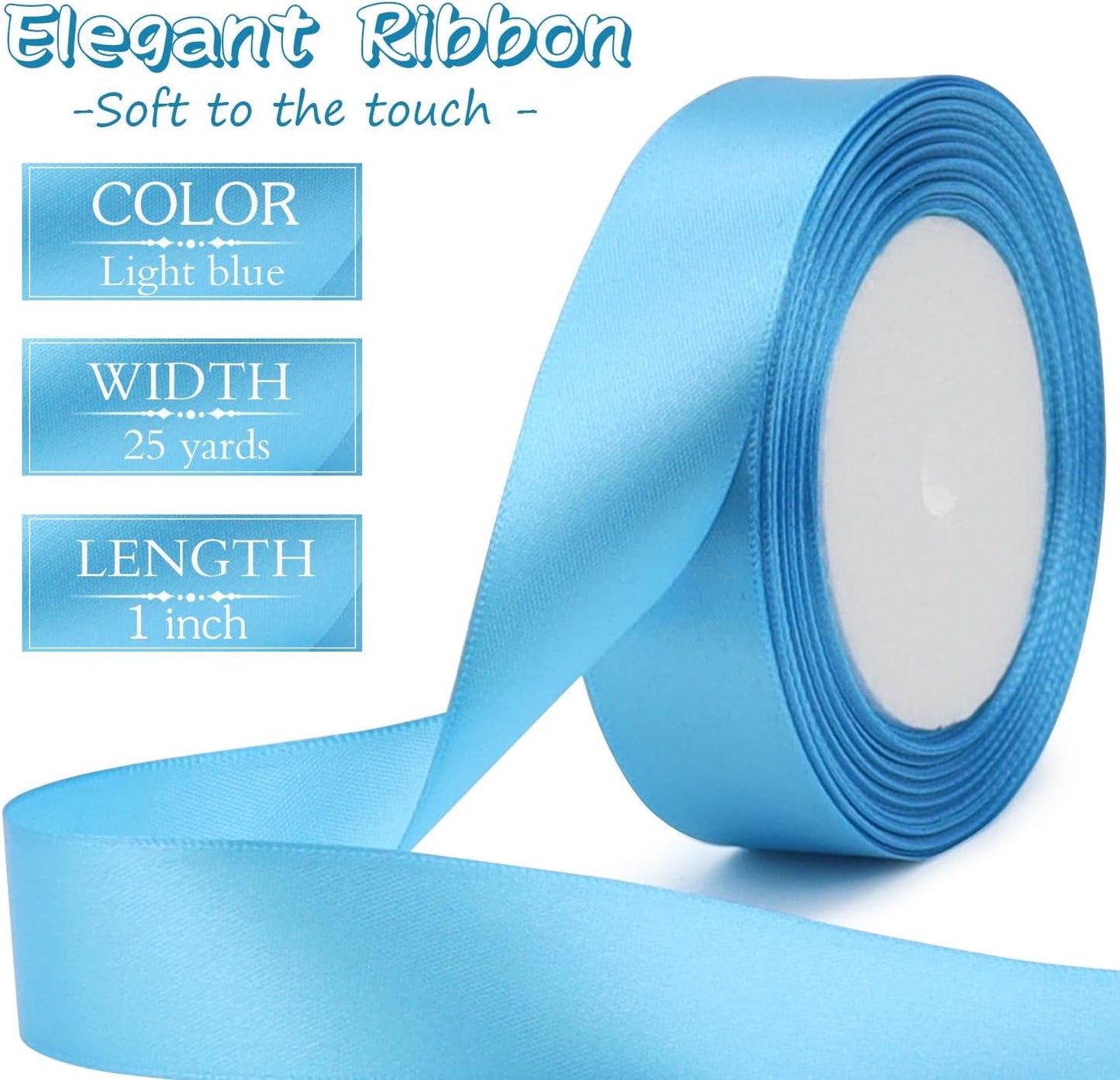 Light Blue Solid Satin Ribbon 1 Inch 25 Yards Solid Polyester Fabric Ribbon for Gift Wrapping Wedding Christmas Baby Shower Birthday Party Decoration Handmade Immortal Flower Craft
