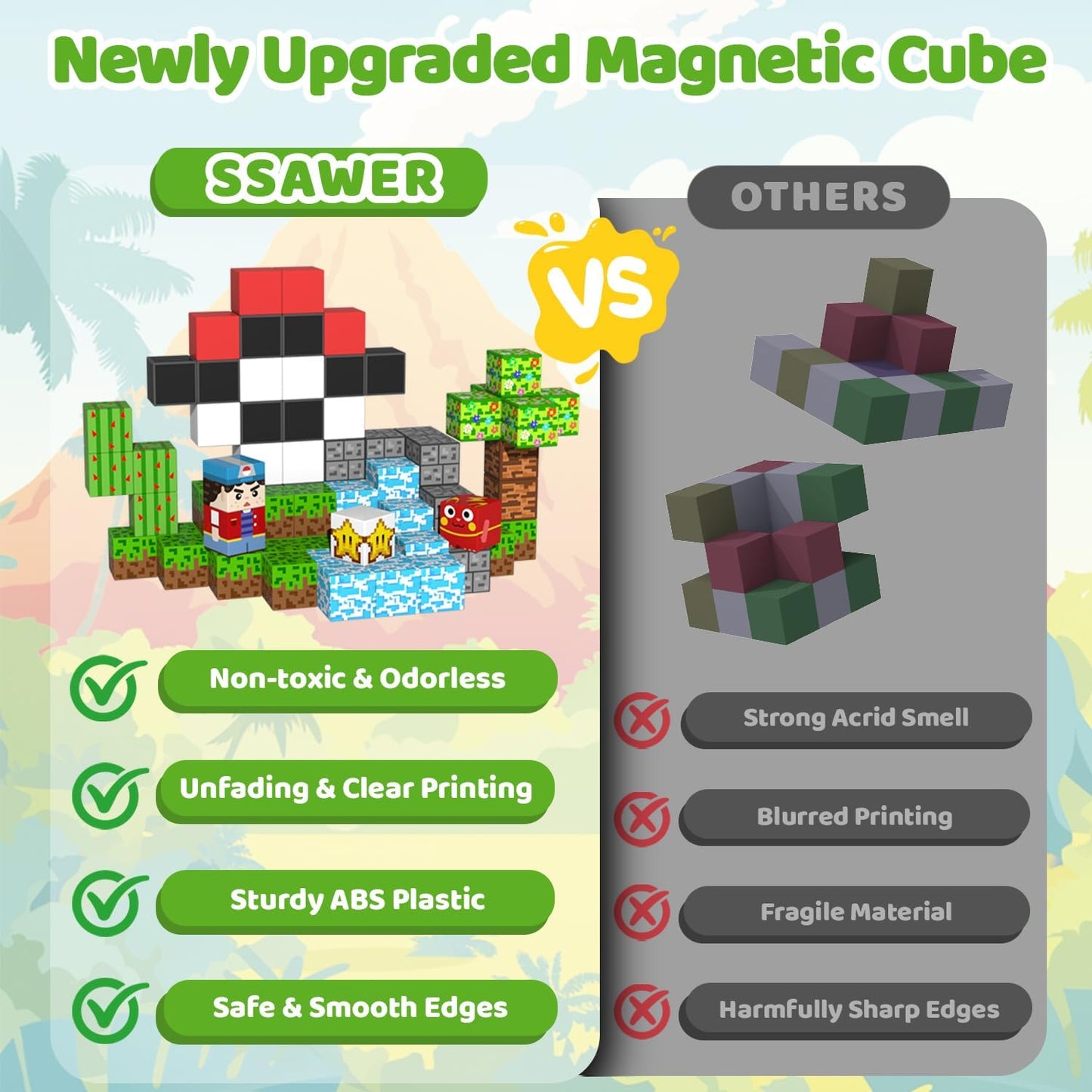 Magnetic Blocks, 208PCS Magnetic Building Blocks, Stacking Magnets for Kids, Sensory Toy for STEM Constructions Magnet Blocks for Boys Girls Age 3+, Christmas Birthday Gifts