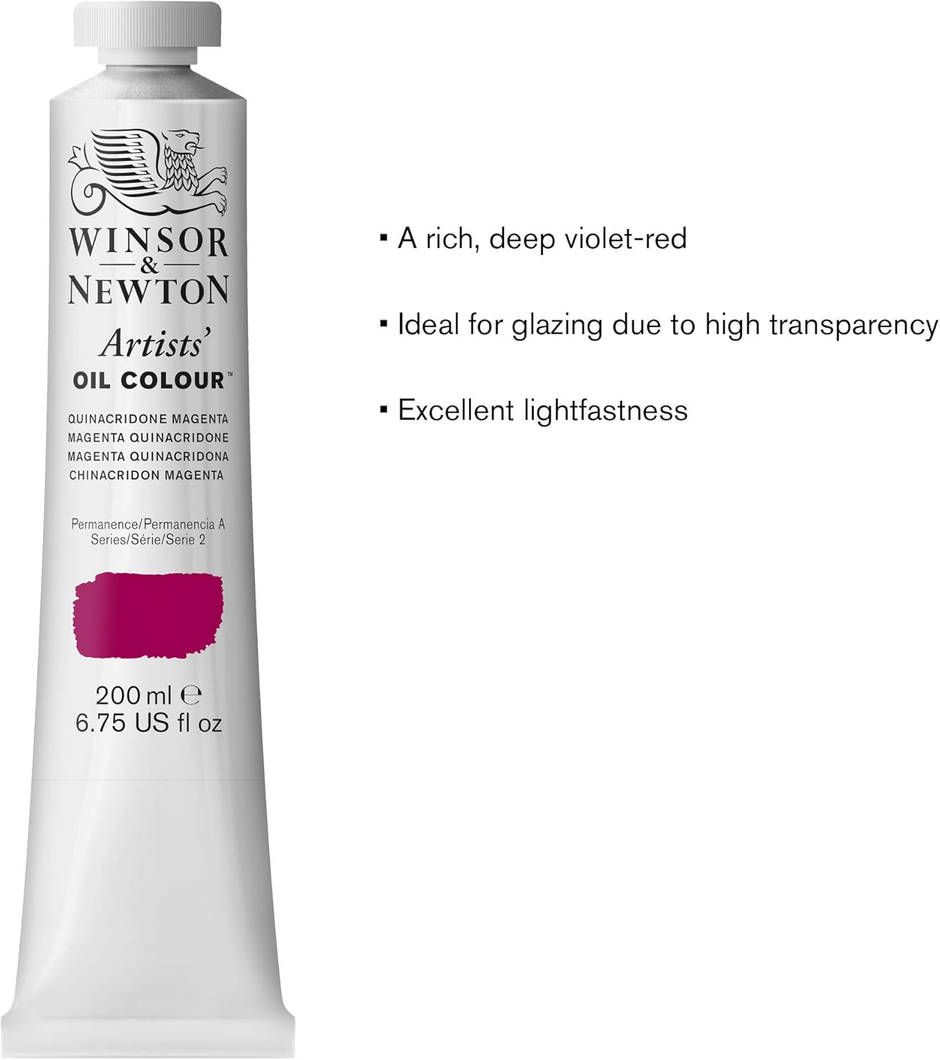 Winsor & Newton Artists' Oil Color, 200ml (6.75 oz) Tube, Quinacridone Magenta