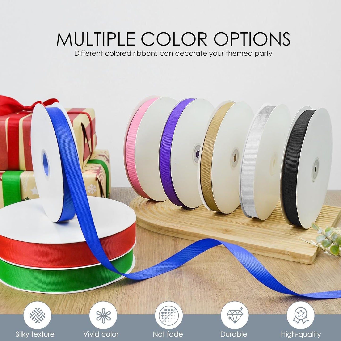 50 Yards 5/8 inch Grosgrain Ribbon, Solid Color Fabric Ribbon Perfect for Gift Wrapping, Wedding, Handmade Bows, Floral Bouquets and Party Decoration(White)